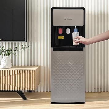 110V Bottom Loading Water Cooler Dispenser, Floor Standing Hot and Cold Water Dispenser with 3-Temperature Settings, Suitable for Home and Office (Silver Grey)