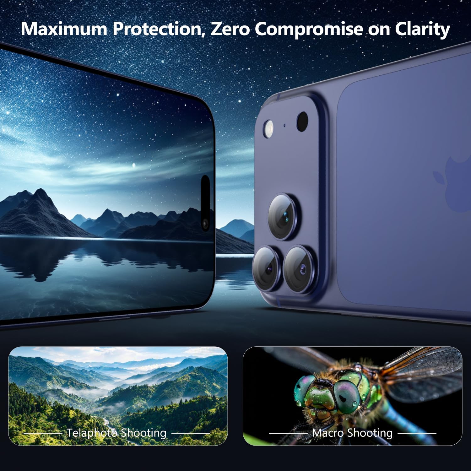 EZ-GLAZ-for iPhone 17 Pro Max Camera Lens Protector, Metal Frame with Installation Tool, Military-Grade 9H+ Tempered Glass, Full Coverage, Anti-Scratch, 12FT Shatterproof, Case-Friendly, Deep Blue, 1-Pack