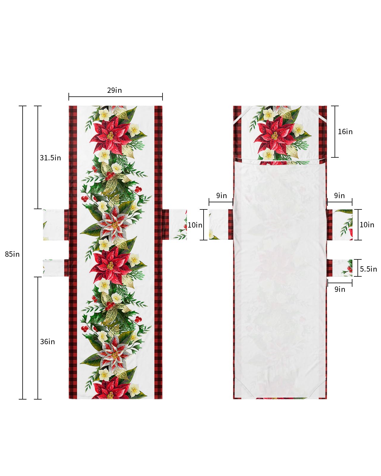 Christmas Poinsettia Beach Lounge Chair Towel Cover, Soft Chaise Lounge Towel with Side Pockets Patio Pool Chairs Cover for Beach/Pool Sunbathing 29x85 Xmas Botanical Floral Red Black Plaid