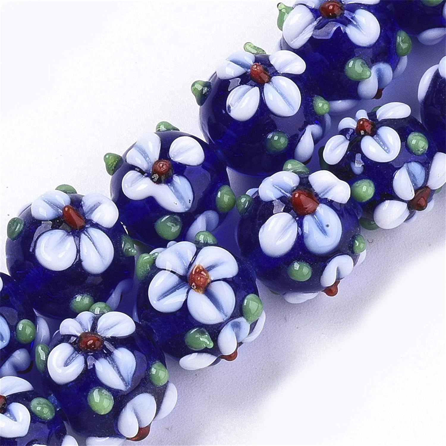 Craftdady 45pcs Bumpy Lampwork Glass Beads Handmade Rondelle with Flower Loose Spacer Beads for DIY Bracelet Necklace Earring Jewelry Craft, Medium Blue