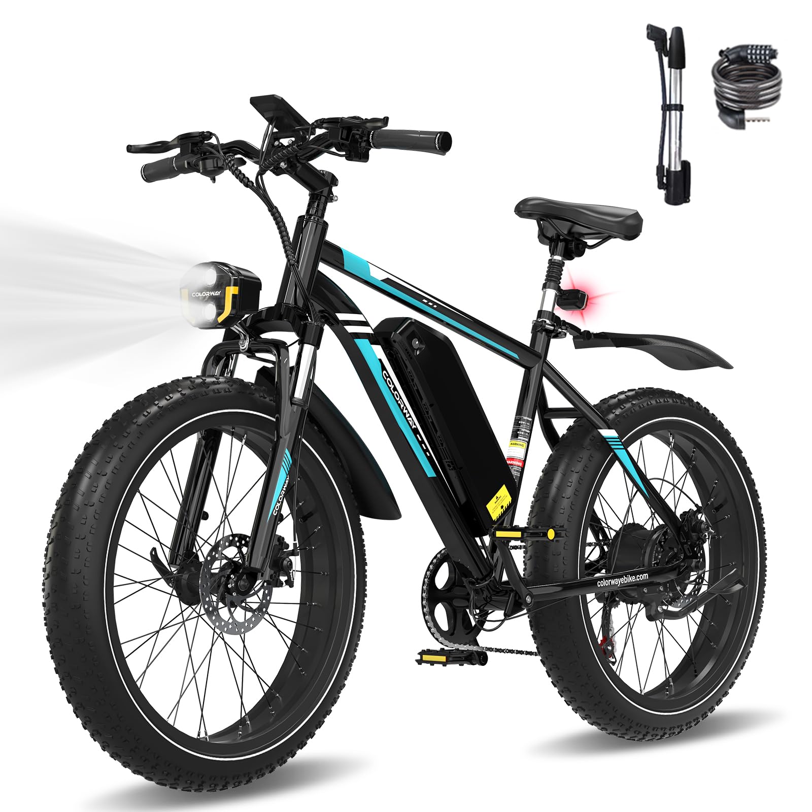 COLORWAY E Bike 26x4.0 Fat Tire,48V 15AH herausnehmbarer Akku, 7-Gang,Elektrofahrrad mit 250W MotorDoppelfederung, Scheibenbremsen,40-80 km
