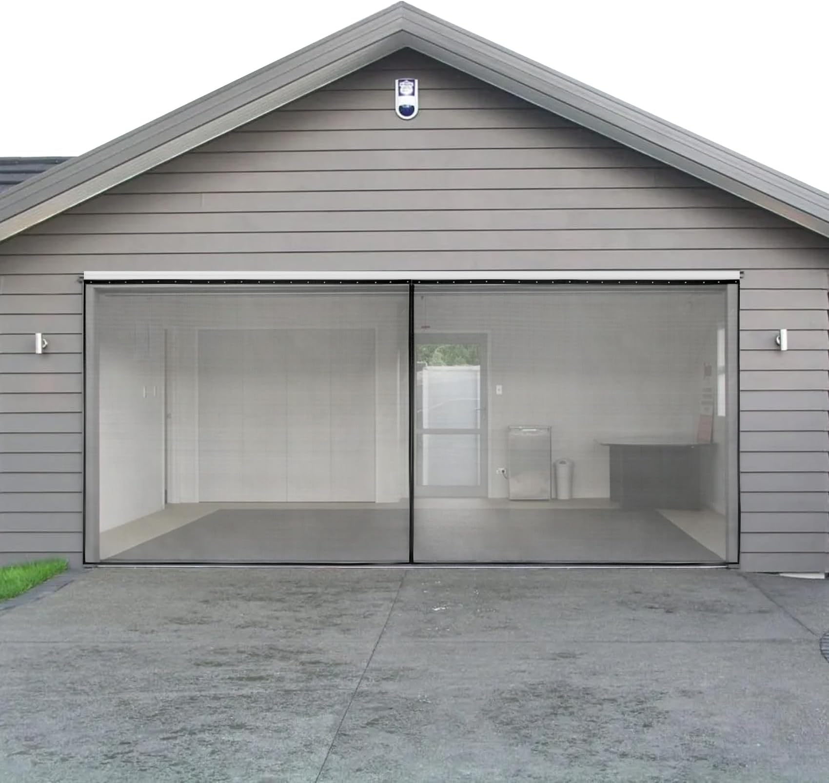 Sliding Garage Door Screen with Track, 16*7 Ft Retractable Screen Door for 2 Car Garage, Magnetic Garage Door Retractable Privacy Curtain, Heavy Duty Fiberglass Mesh Sliding Garage Door Screen