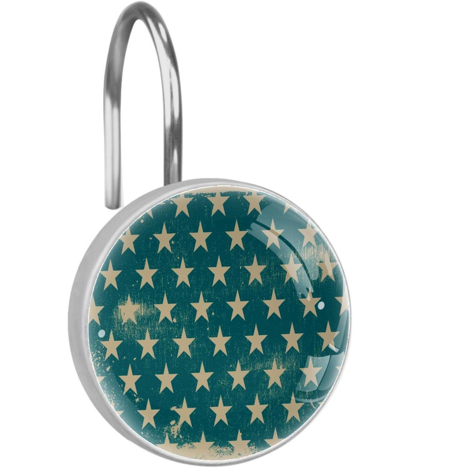 Crochets de rideau de douche lot de 12 en acier inoxydable au style grunge patriotique bleu
