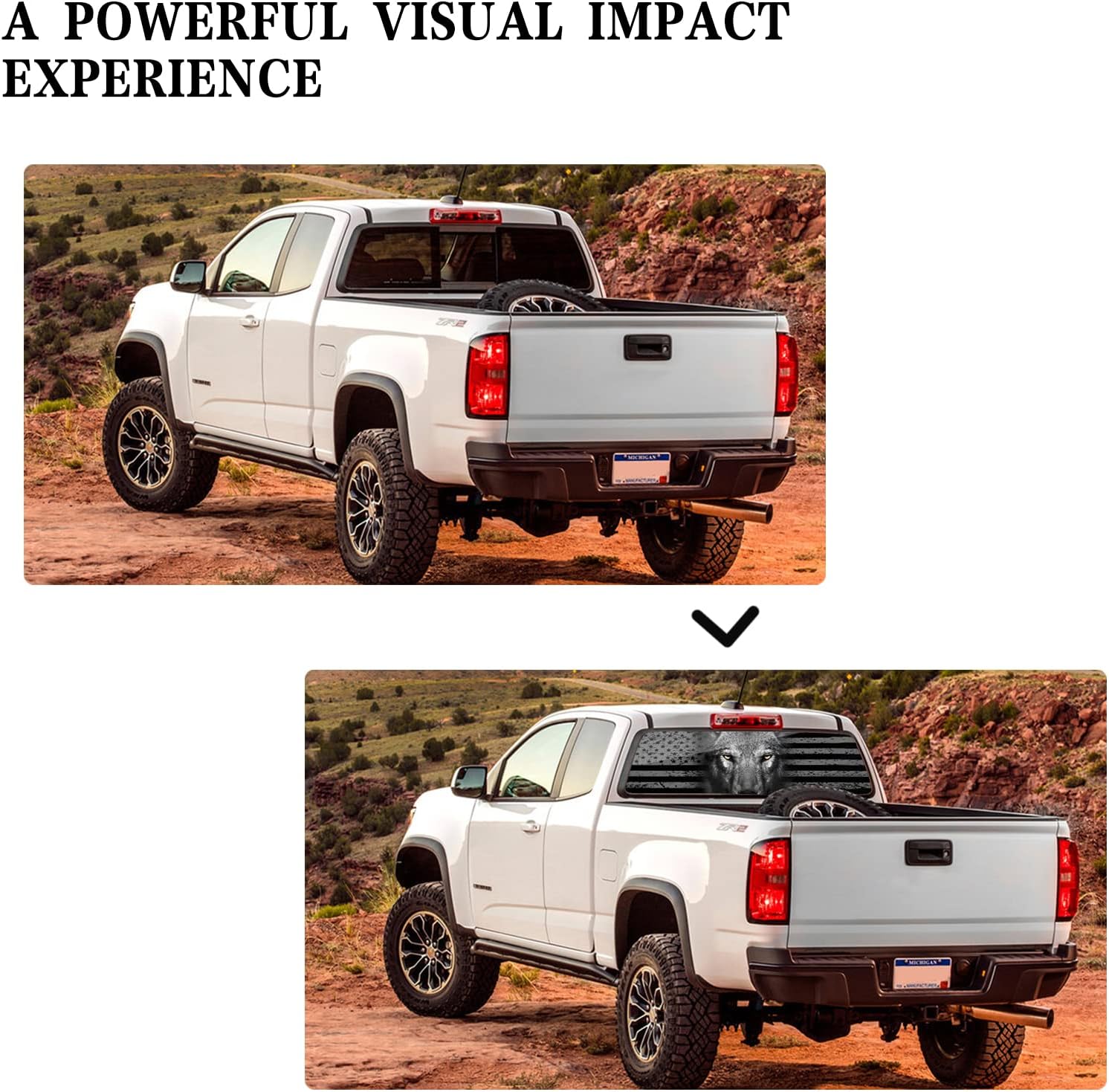 65x22 in American Flag Eagle Decals for Trucks SUV American Flag Window Decal, Classic Rear Window Decals for Car Decor - One Size Fits Most Pickup Trucks (Wolf)