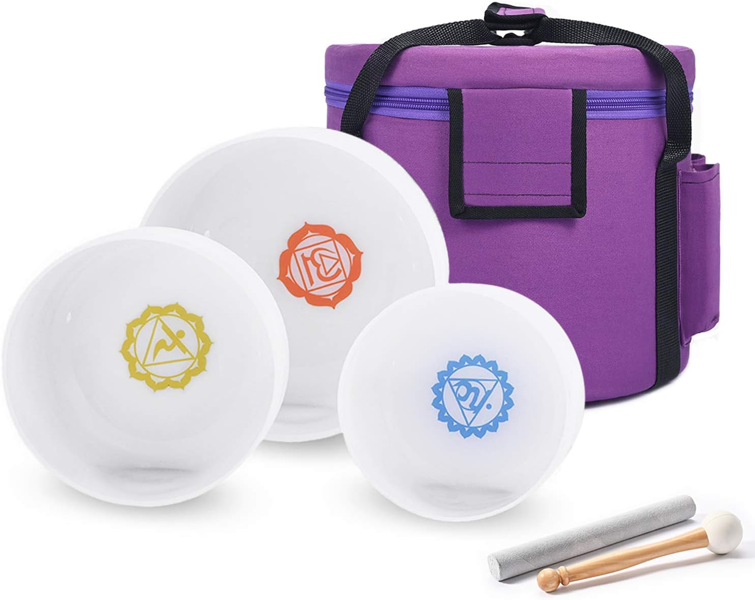 Photo 1 of 440HZ Set of 3 PCS 7''-11'' Paternoster Frosted Quartz Crystal Singing Bowls 7''G 9''E 11''C With Case Bag