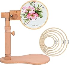 Wooden Cross Stitch Holder with Embroidery Frame, High and Angle Adjustable Wood Sewing Stand, Embroidered Hoop Table Holder with Cross Stitch Frame Poweka