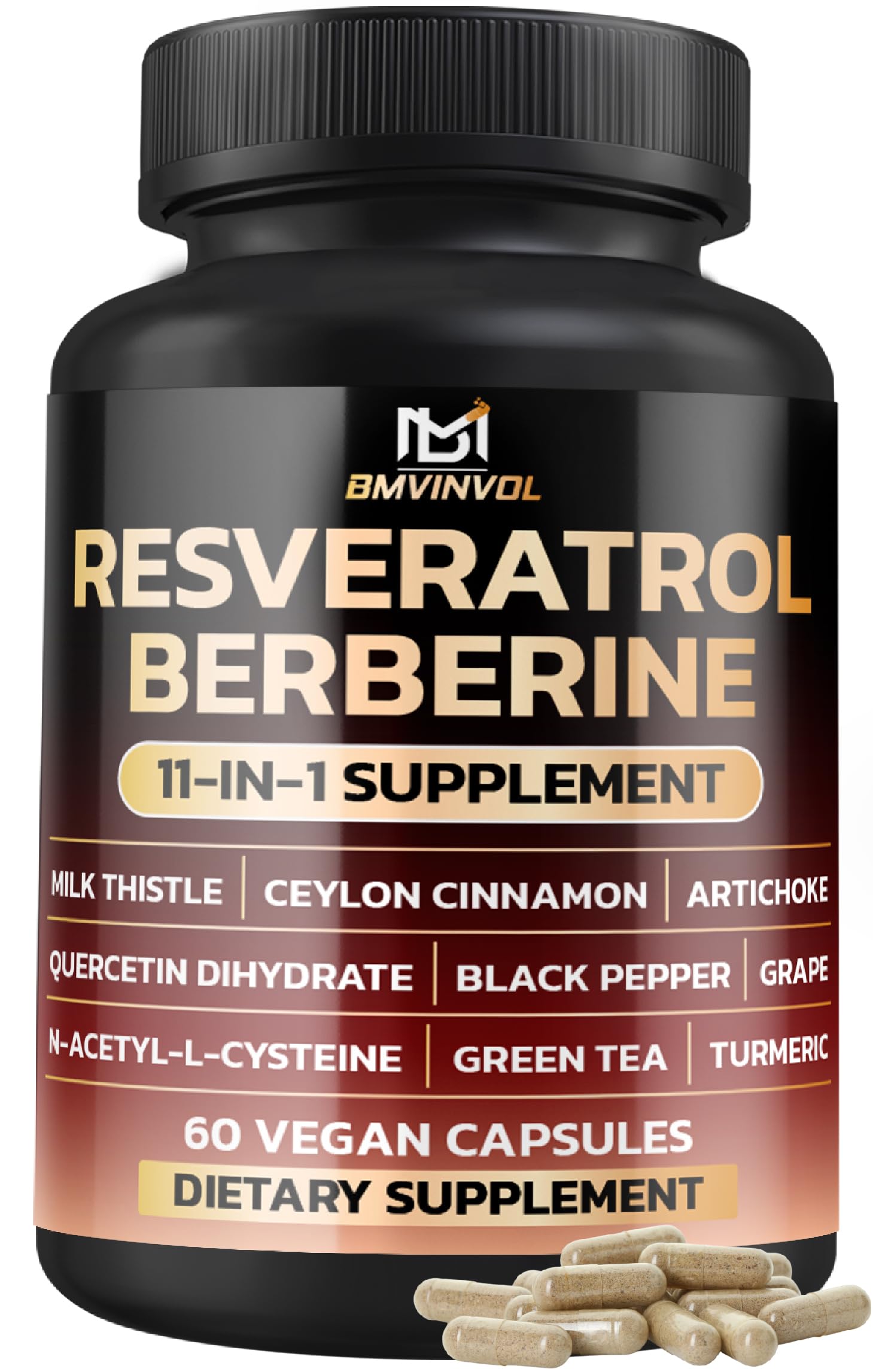 BMVINVOL Resveratrol Supplement | Berberine, Quercetin, Grape, N-Acetyl Cysteine NAD Supplement for Antioxidant & Anti-Aging Support