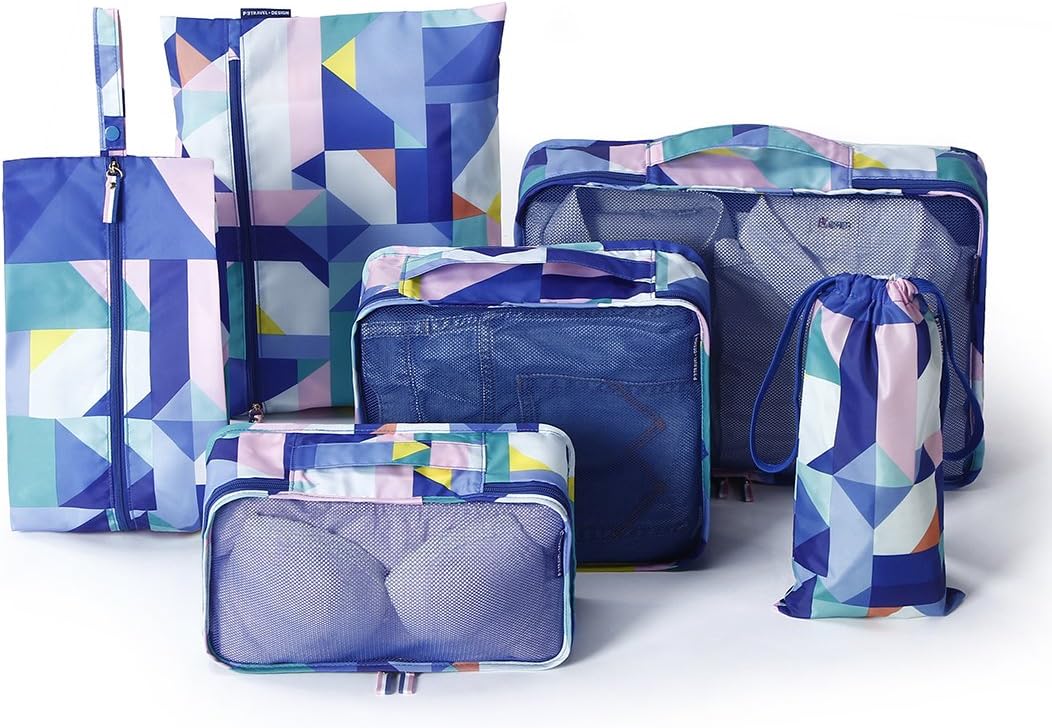 6 Set Packing Cube,EVATECH Travel Packing Organizers for Luggage (Geometry Pattern)
