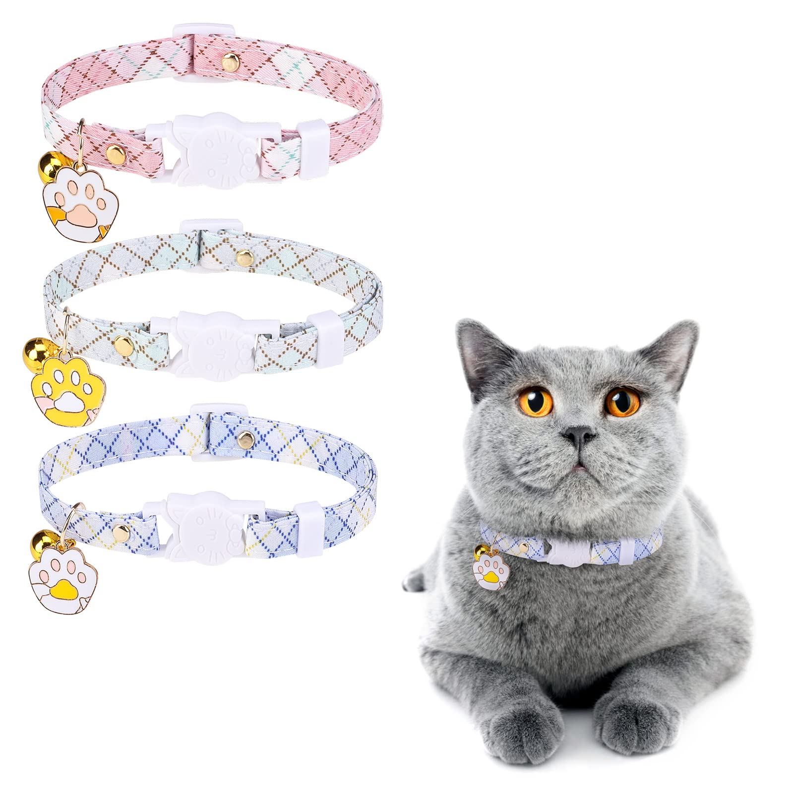 Amazon | 猫用 首輪 花 1パック 3個 鈴 猫型バックル 布 フラワー