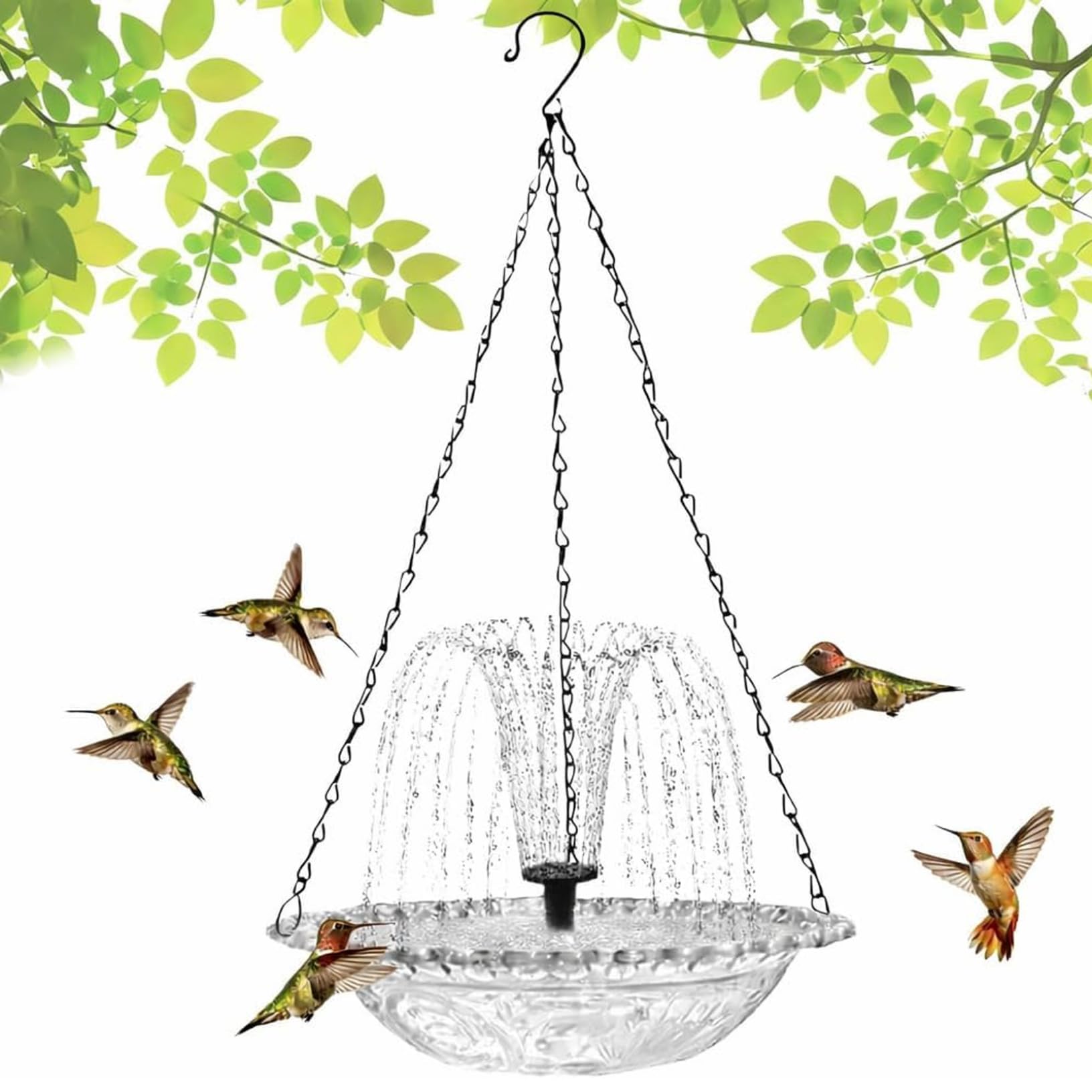 Ameble Hanging Solar Bird Bath Fountain with Cascading Water Feature, Outdoor Garden Decor for Attracting Hummingbirds and Wild Birds, Solar Powered Fountain