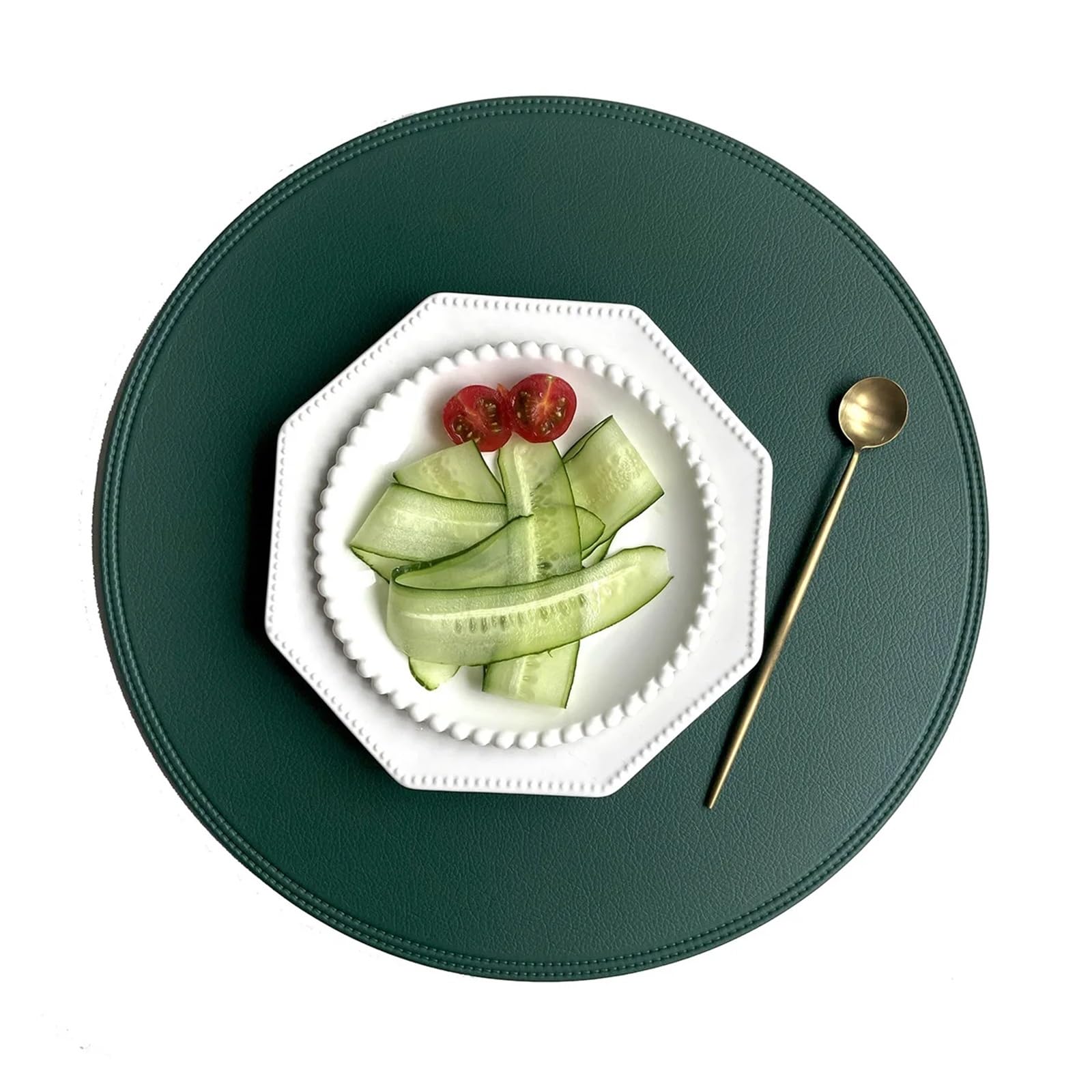 Lot de 1/6/10 sets de table ronds en cuir synthétique résistant à la chaleur pour cuisine et salle à manger (vert, R 38 cm, 10 pièces)