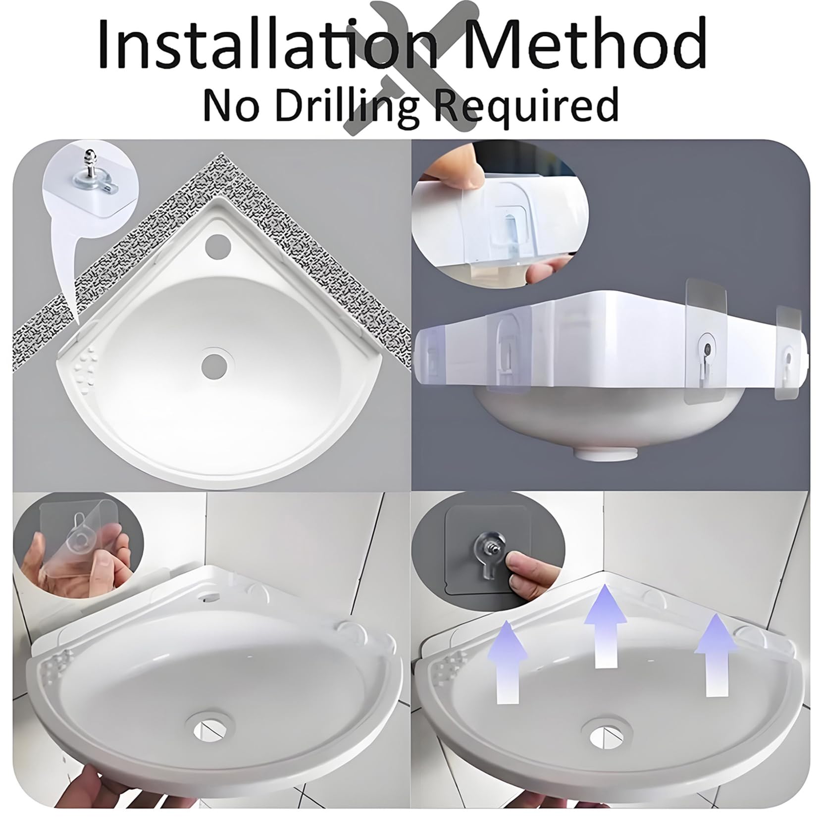 Petit Éviers D'angle,Sans perçage Évier Mural,Plastique Triangulaire Montage Lavabo de Salle de Bain Mini Vasque avec Robinet et Kit de Drainage, pour Petit Espac