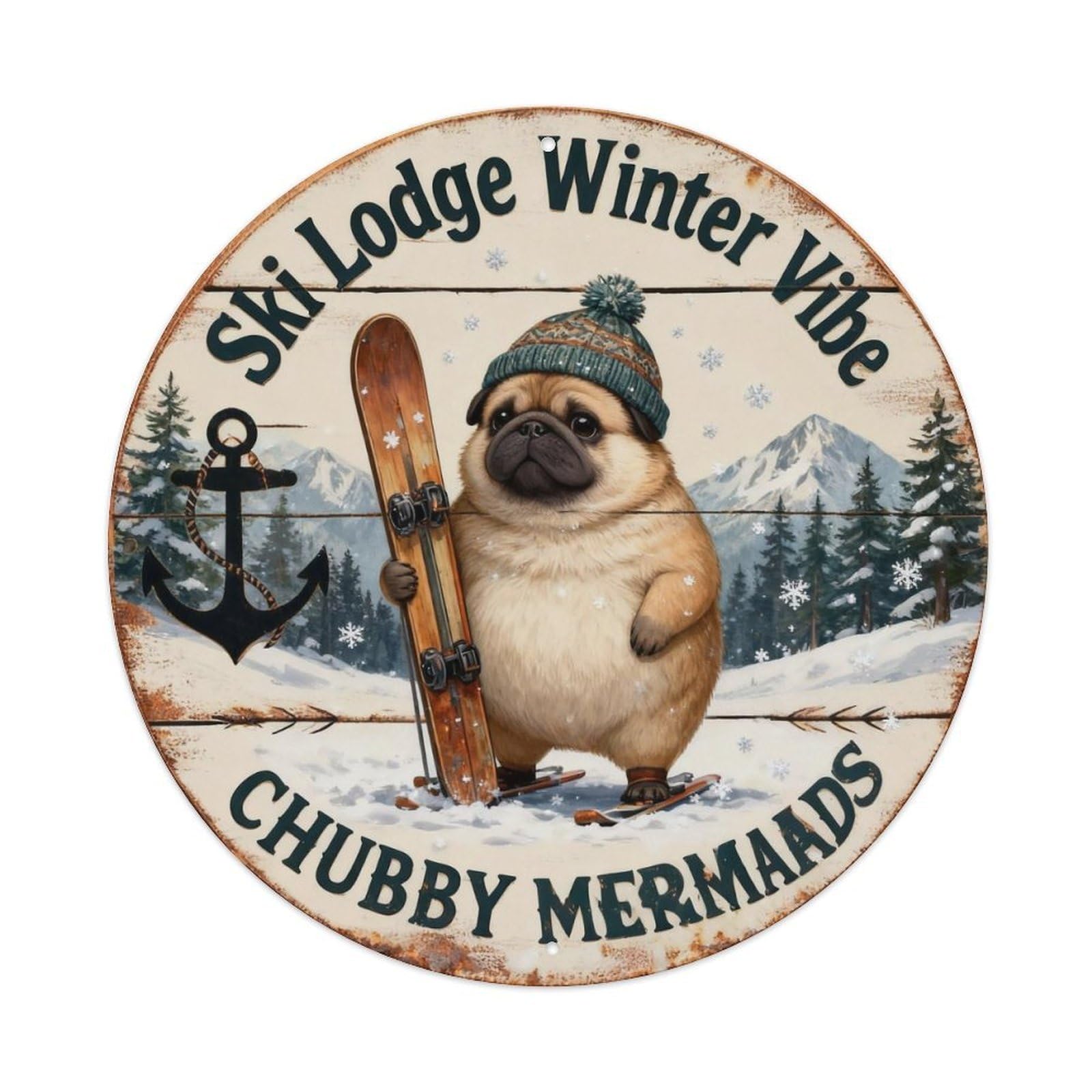 Ski Lodge Winter Vibe Sign Metal Tin Sign Plaque
