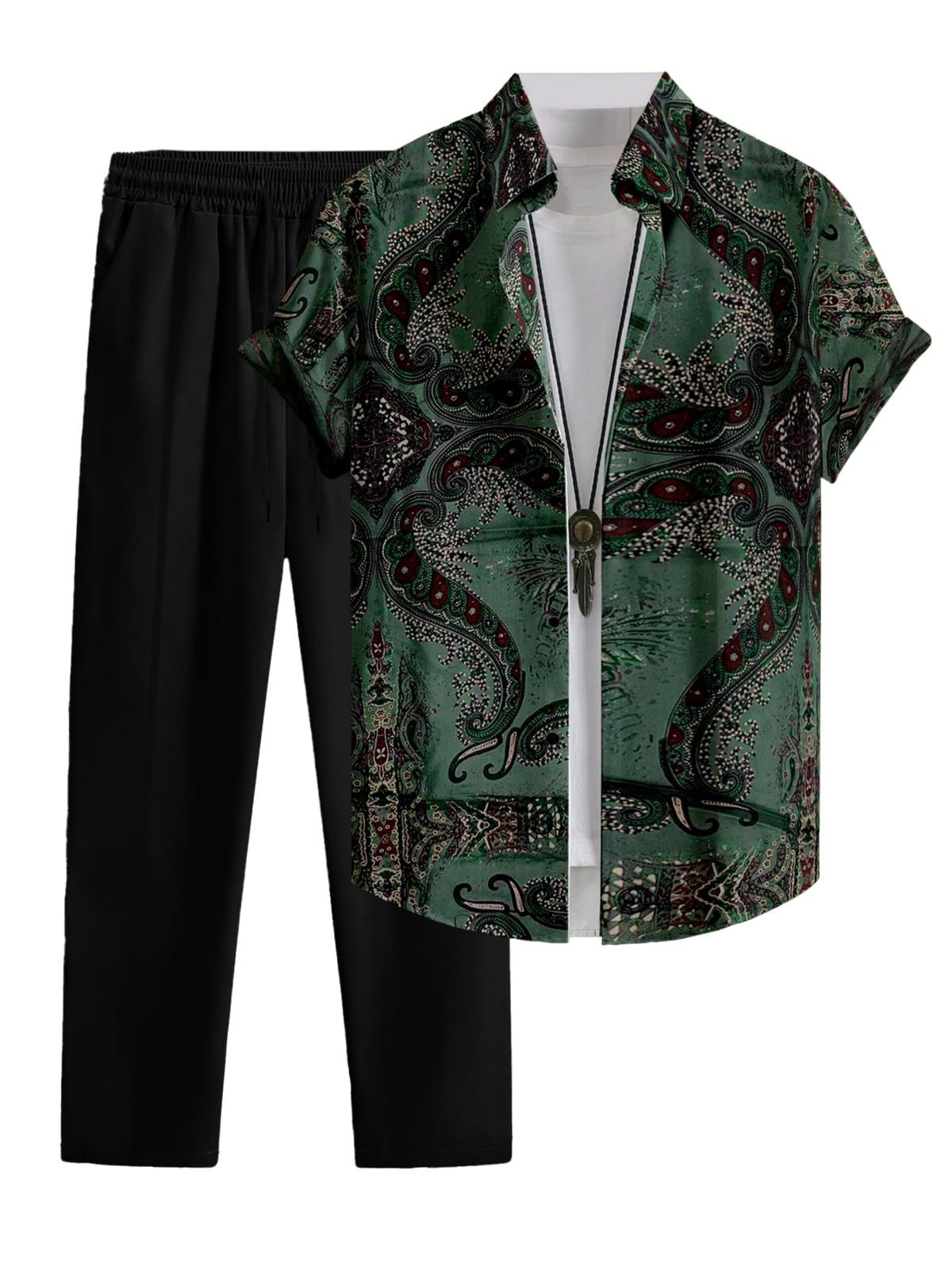 noble monk Co-Ord Set for Men | Cotton Blend Half Sleeve Shirt and Trouser | Casual Summer Outfit with Drawstring Pants-picture-18