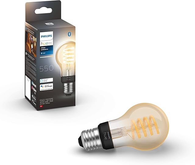 Philips Hue White Ambiance Filament Smart Light Bulb [E27 Edison Screw] With Bluetooth. Works with Alexa, Google Assistant and Apple Homekit