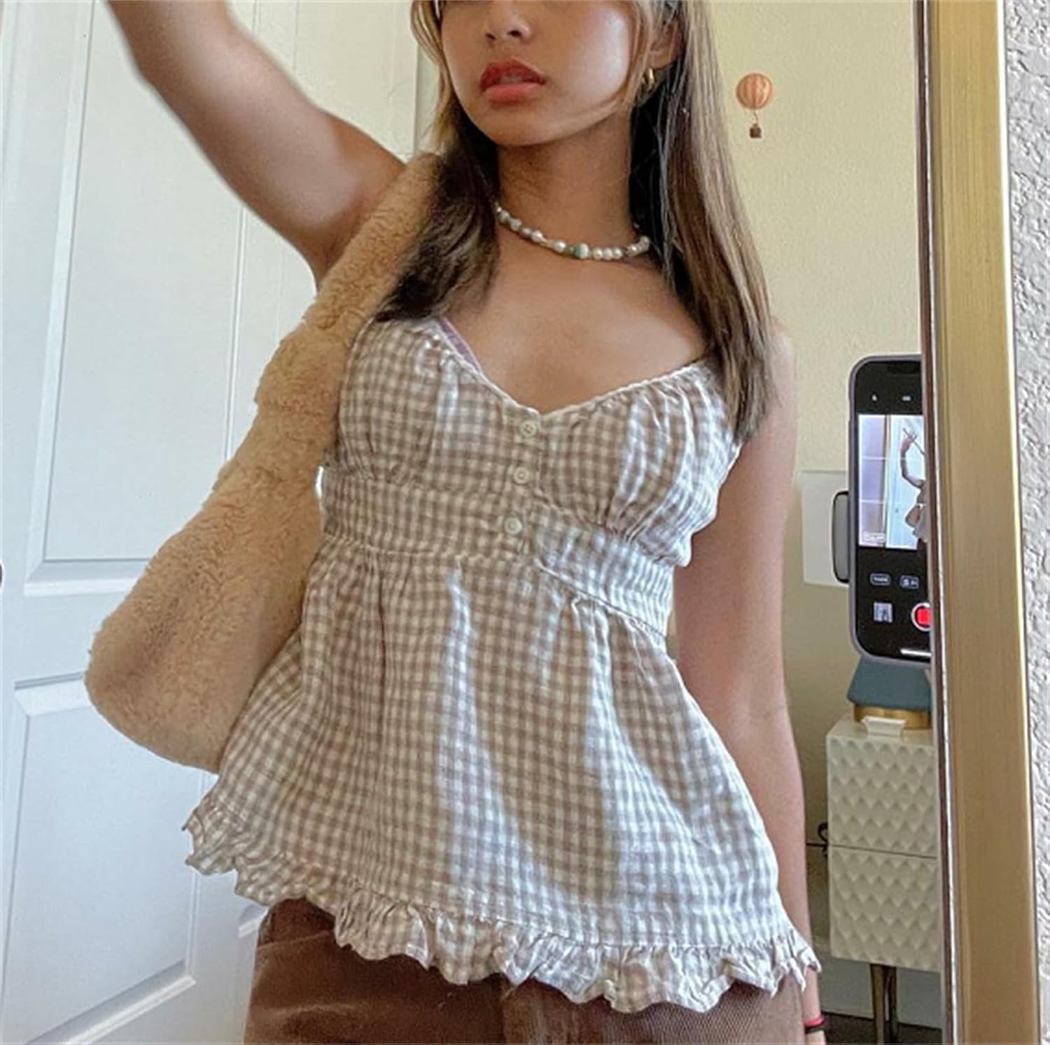 Y2k Ruched Button Down Cami Top Sleeveless Tie Back Camisole Preppy Girls Fairy Grunge Shirt Women Crop Tops - Image 2