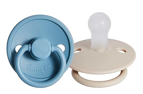 Button Me Chupete de bebé, de silicona suave de grado hospital, sin BPA, PVC o ftalatos, paquete de 2 (0 a 6 meses, verde azuladobeige)