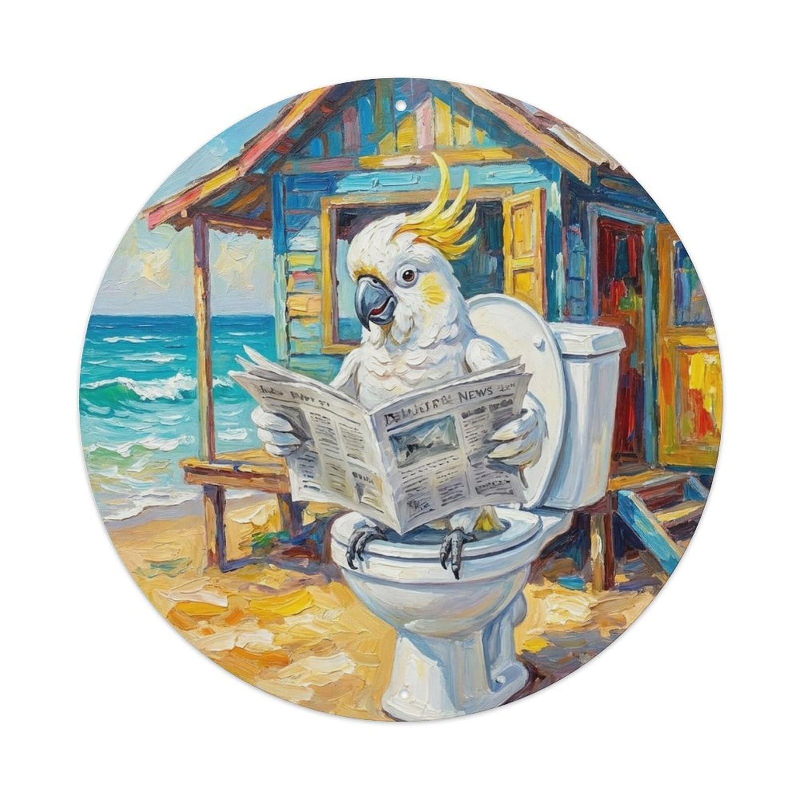 Cockatoo On Toilet Humorous Bathroom Beach Shack Reads Metal Tin Sign