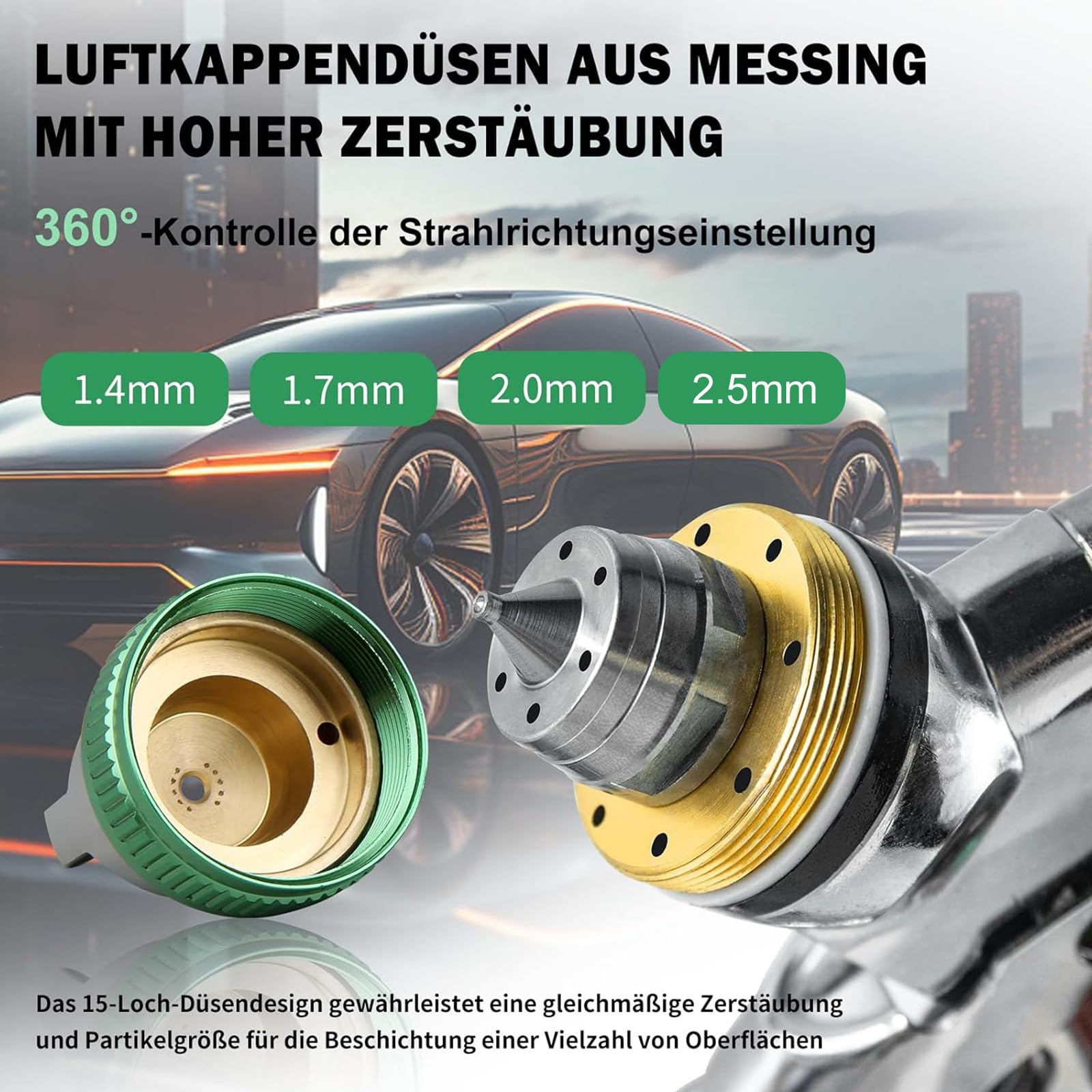 RRJ HVLP pistolet do lakierowania, zestaw z 4 dyszami 1,4/1,7/2,0/2,5 mm, profesjonalny pistolet do lakierowania sprężonego powietrza, grawitacyjne urządzenia natryskowe, pistolet do farbowania z