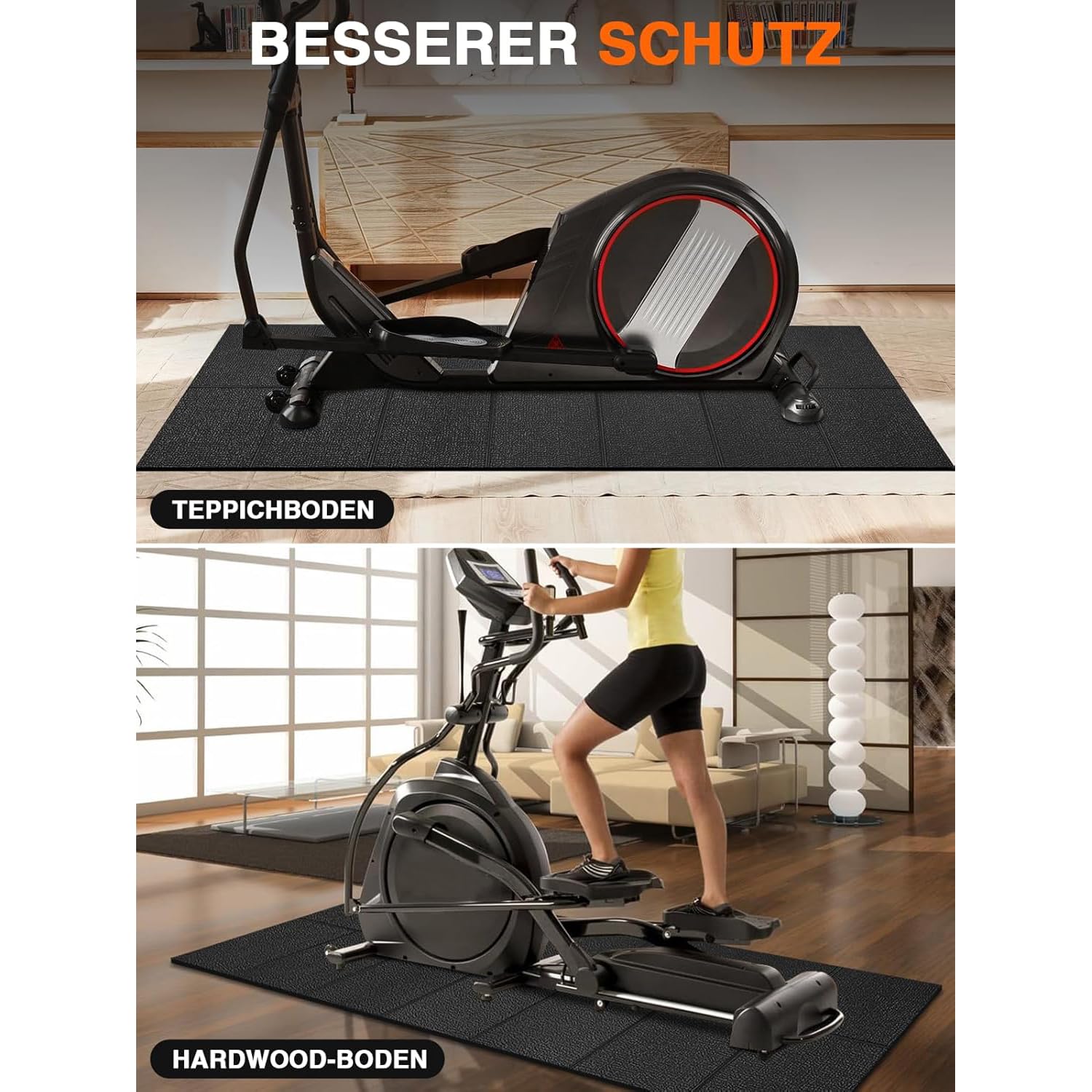 Tappetino protettivo pieghevole per attrezzi da fitness, 183 x 61 cm, 0,6 cm, TPE, antiscivolo, ammortizzante, fonoassorbente, protegge pavimenti e attrezzature, ideale per tapis roulant, cyclette