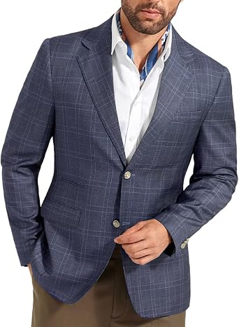 Mens Suit Jacket Blazer Casual Plaid Stripe Slim Fit Party Sport Coats Blazers Single Breasted Mens Tuxedos Jackets Dark Grey XX-Large