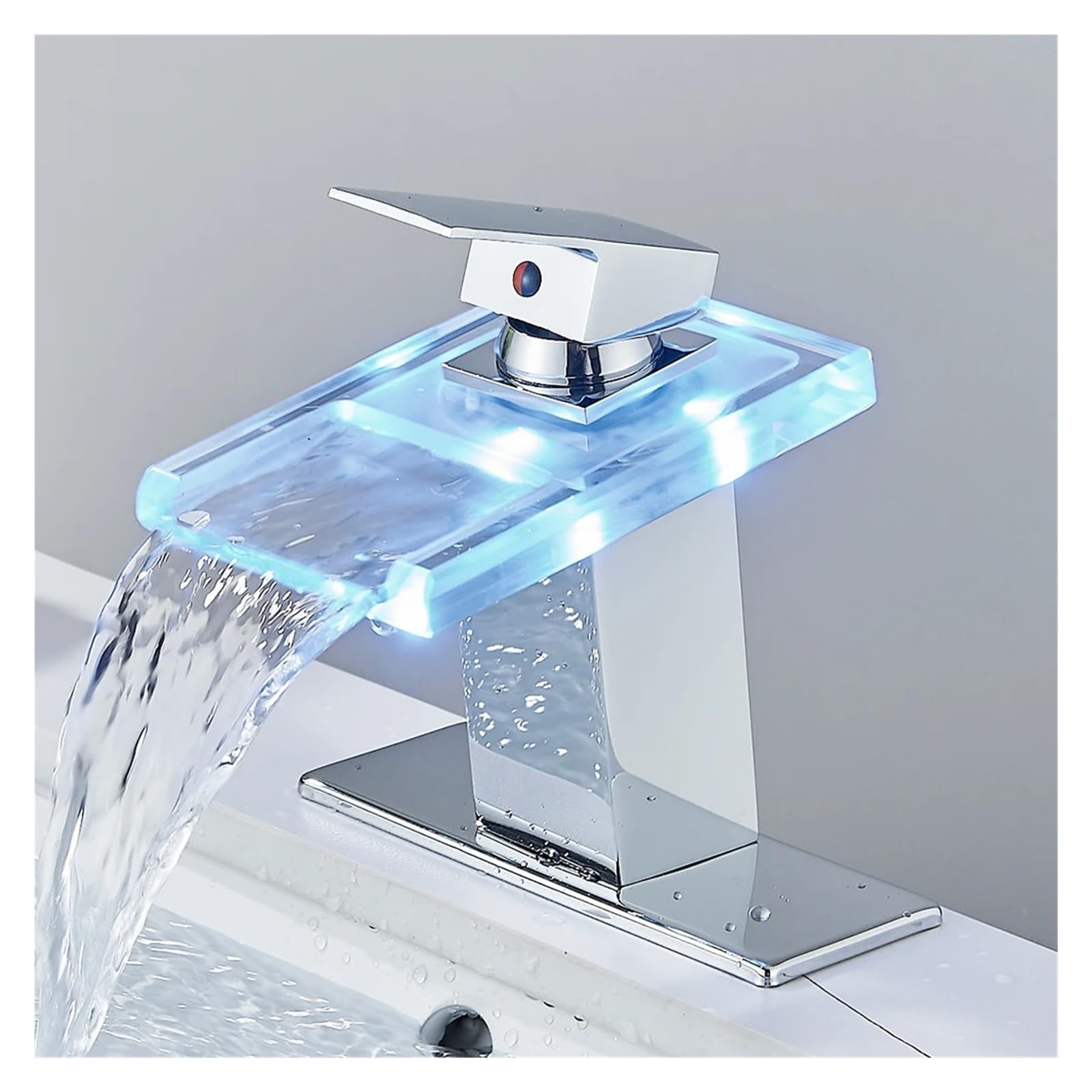 Robinetterie cascade LED anti brûlure en laiton chrome pour lavabo et évier de salle de bain