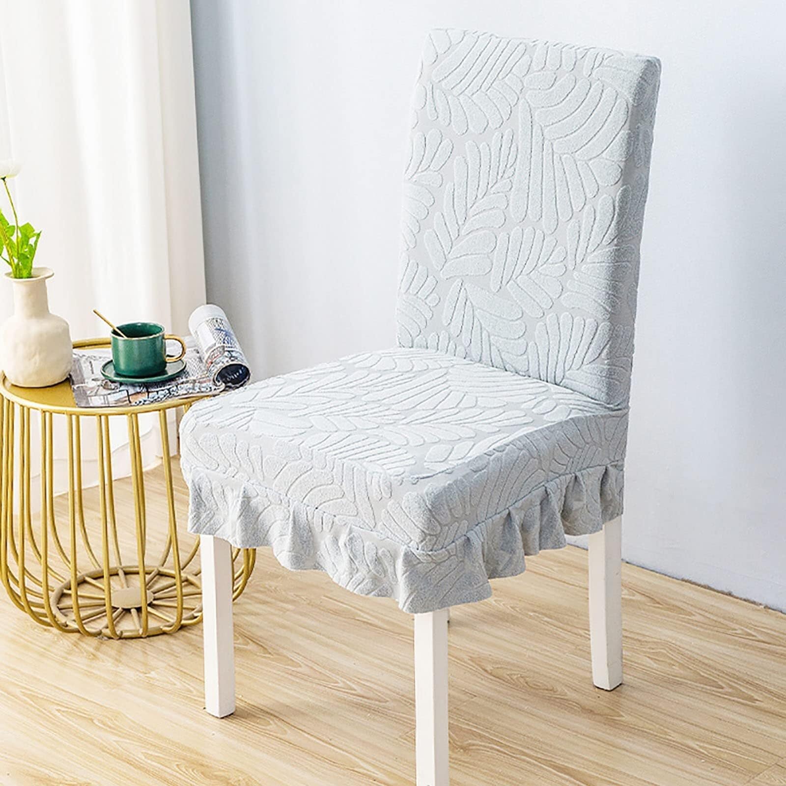 NMVAWIPT Kitchen Chair Cover, Soft Thick Chairs Slipcover Stretch Seat Protector With Skirt, For Hotel Ceremony Banquet Wedding(White 2,4pcs)