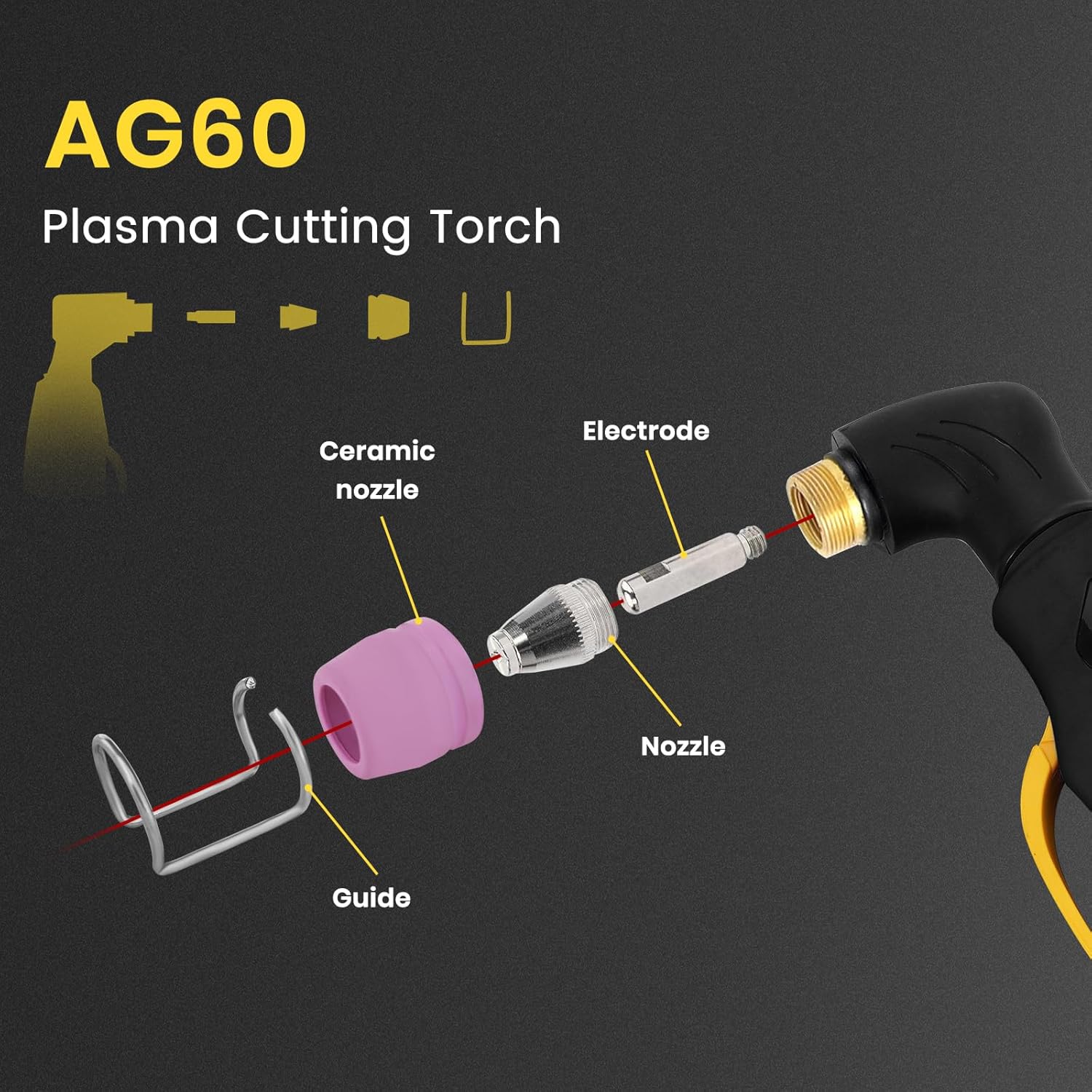 SSimder AG60P Plasma Cutter Torch Consumables 55Pcs Cutting Torch Tip Nozzles Kit With Roller Guide Wheel Spacer For SG-55 AG-60 WSD-60 CUT50PRO