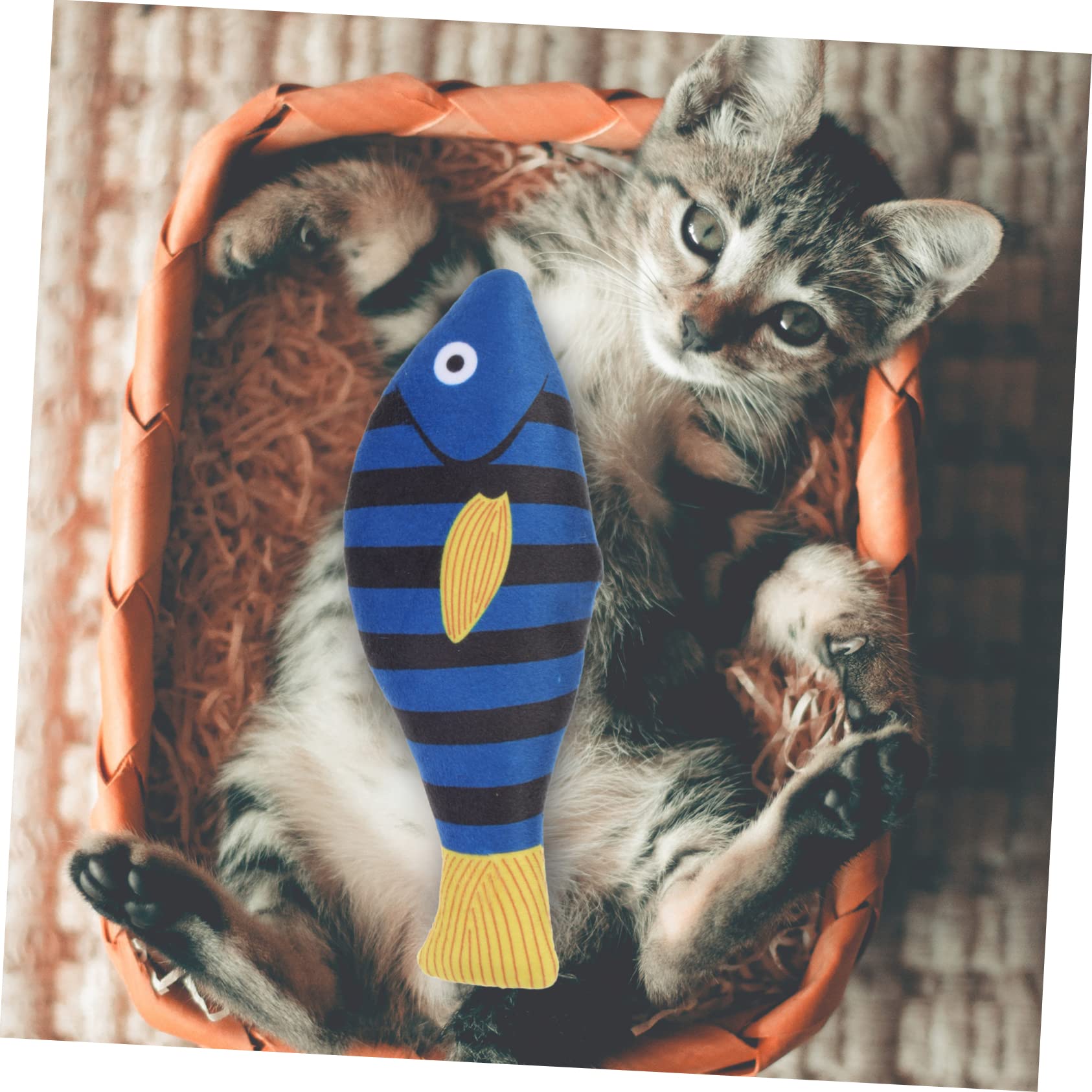 BESPORTBLE Jouet pour Chat à l'herbe à Chat Poisson en Peluche Bleu Tigre Jouet de Dentition Résistant et Divertissant