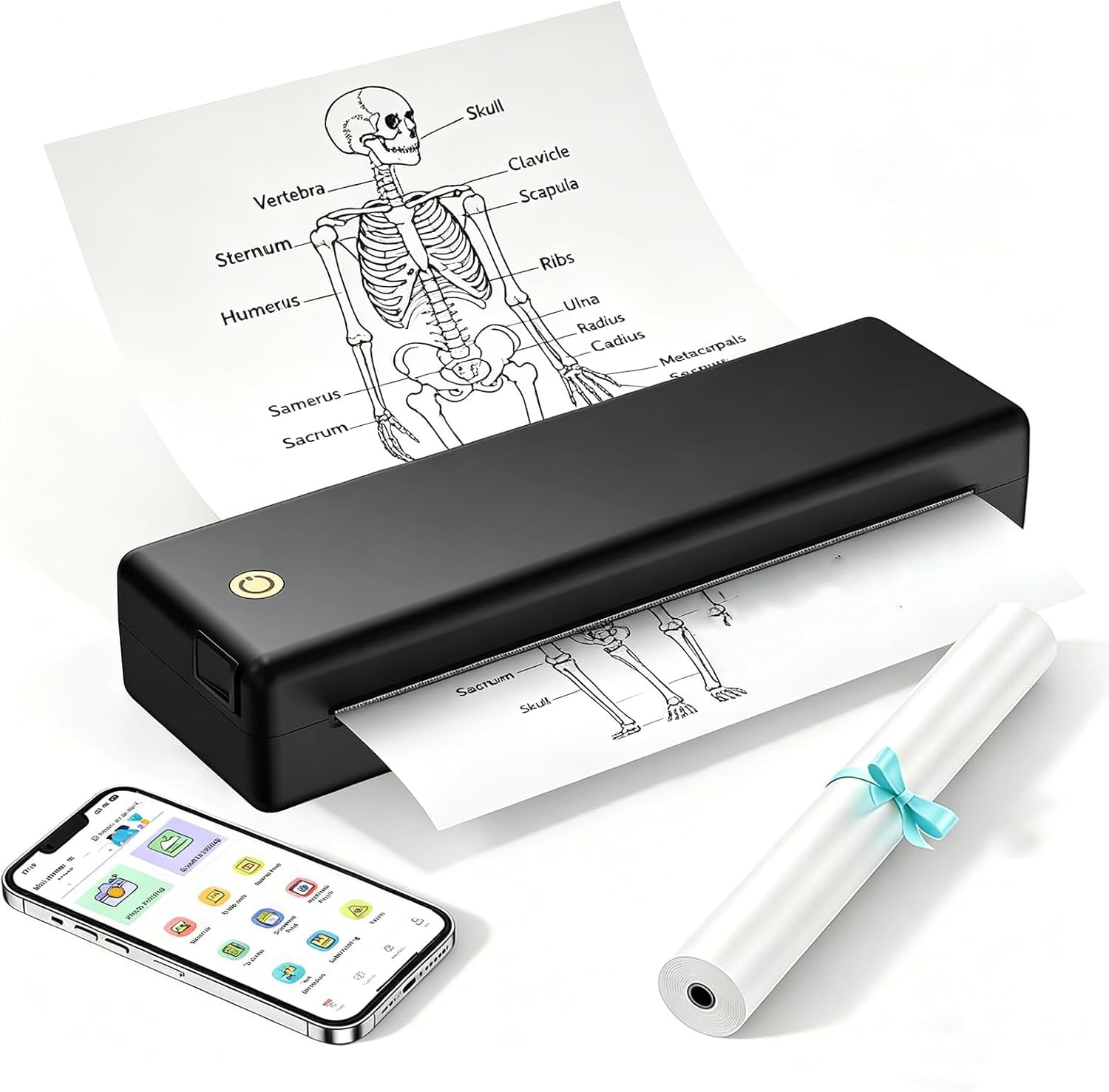 eSynic Mobiler Thermodrucker A4 Tragbarer Inkless Printer Portable Drucker mit Bluetooth & USB Mehrformat-Drucker für Smartphone & Laptop Kabellos 203 DPI für Studium Büro & Unterwegs Schwarz