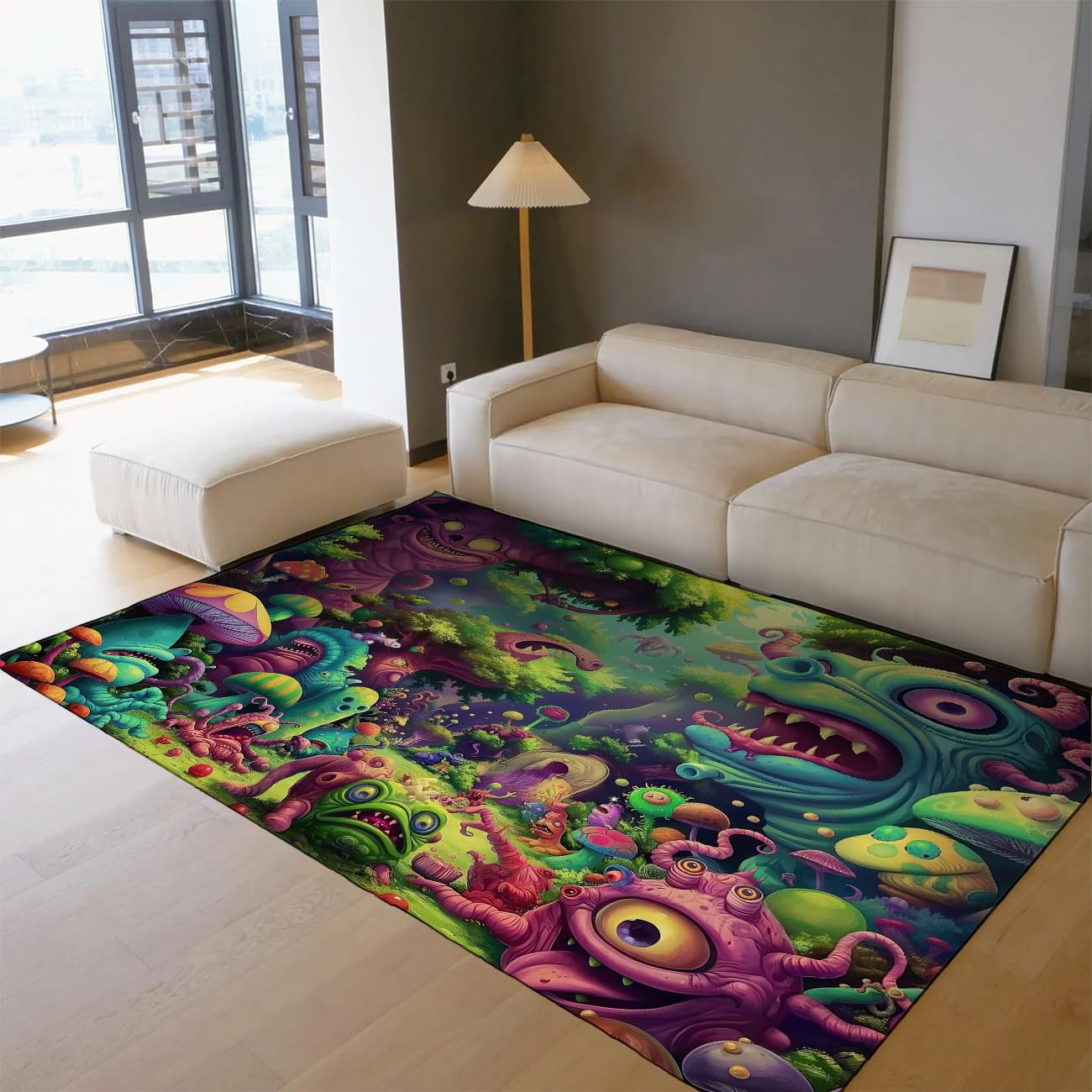 140 x 200 cm dywanik do salonu dywaniki do salonu Rainbow Jungle zmywalny miękki cienki psychodeliczny potwór mata wewnętrzna antypoślizgowa do pokoju zabaw