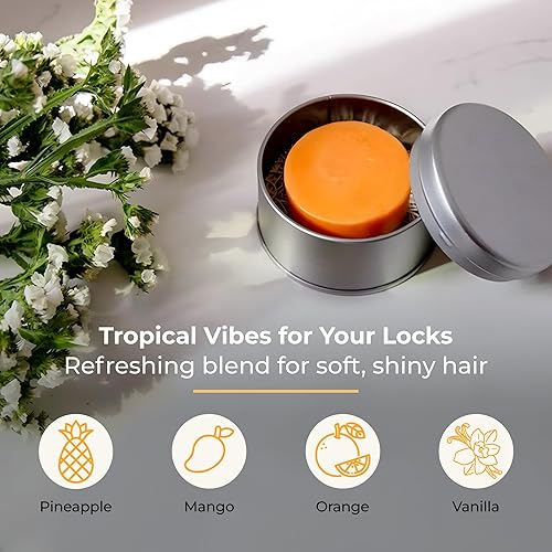 Miniatura 2 de Sunshine - Barra acondicionadora, acondicionador vegano para todo tipo de cabello, con piña, mango, manteca de cacao, cero residuos, apto para viajes