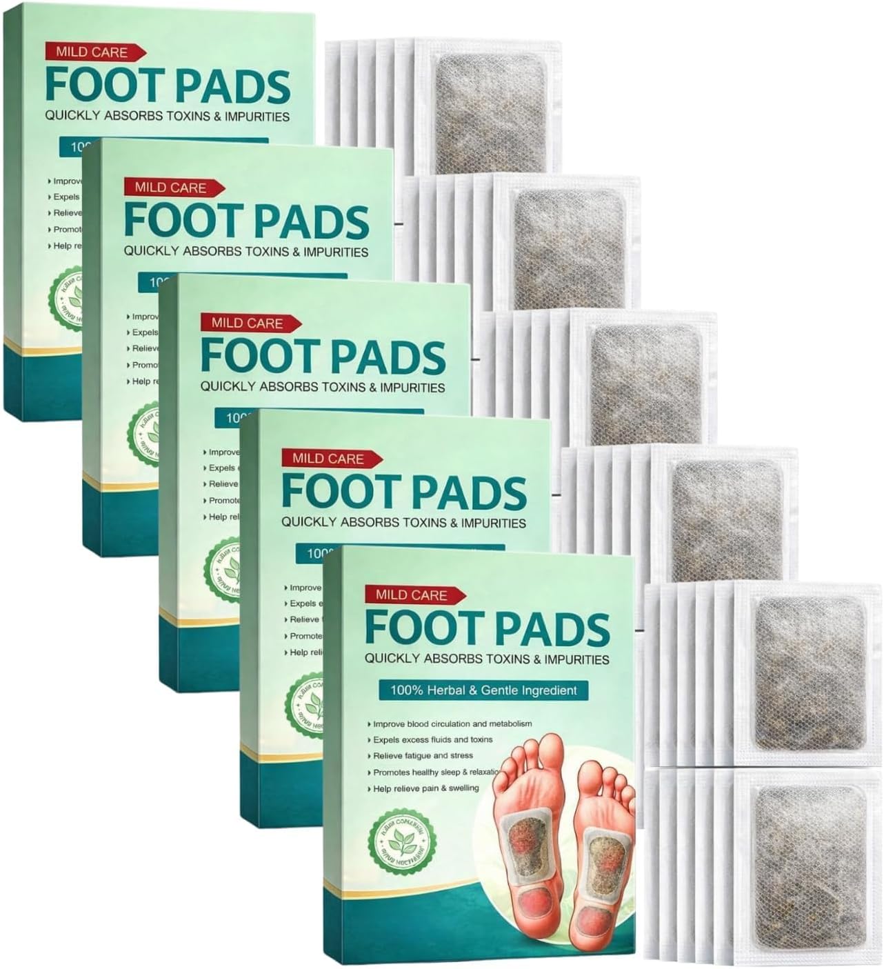 - Foot patch (Pack of 5) Detox Foot Patch with Ginger Bamboo Vinegar Herbal Detox Foot Pads (50 pieces) for Stress Relief Relaxation Night Use Foot Care Pads for Men Women Unisex