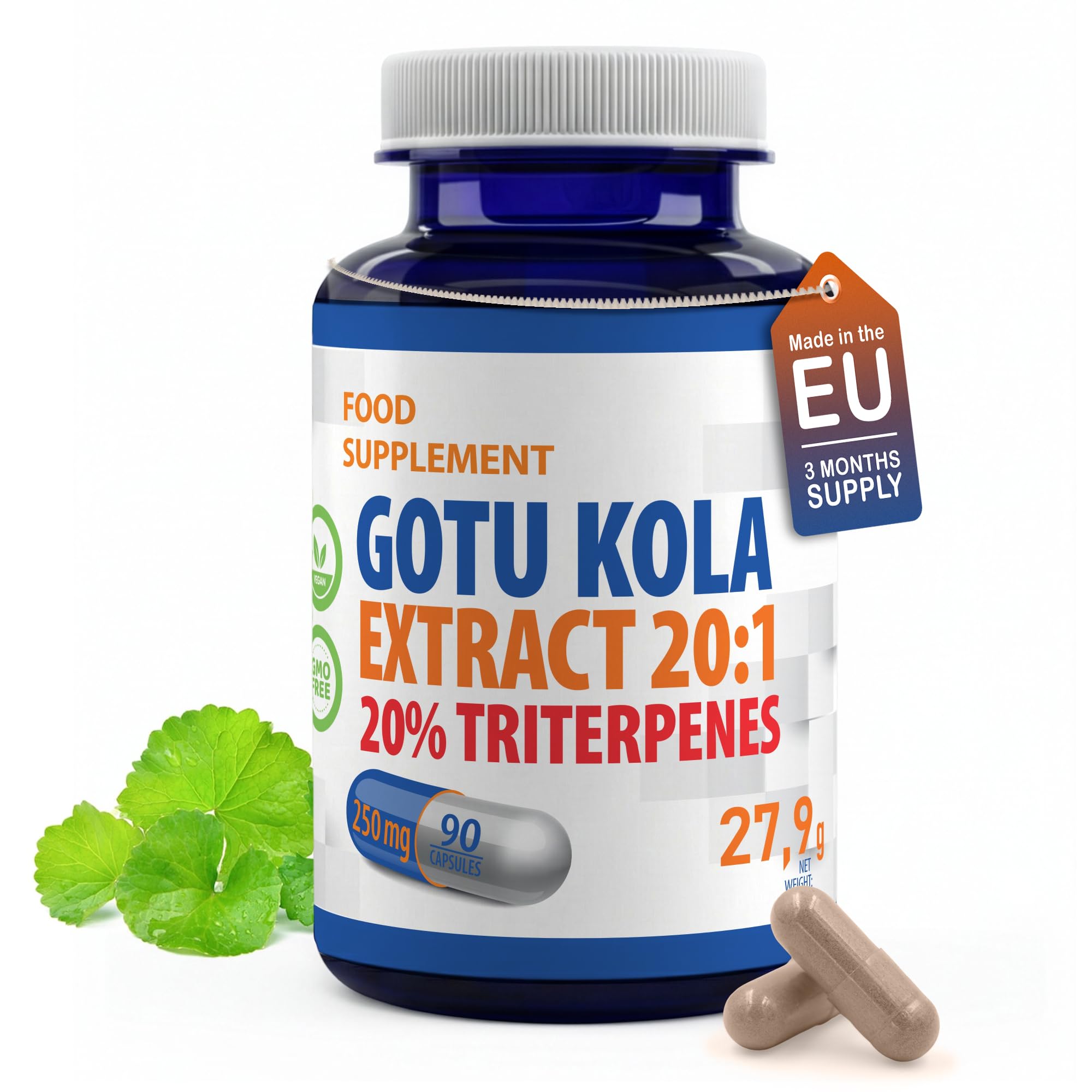Hepatica Gotu Kola (Centella Asiatica) 5.000 mg Equivalente | Estratto 20:1 da 250 mg Standardizzato al 20% di Triterpeni | 90 Capsule Vegane | GMP & laboratorio indipendente