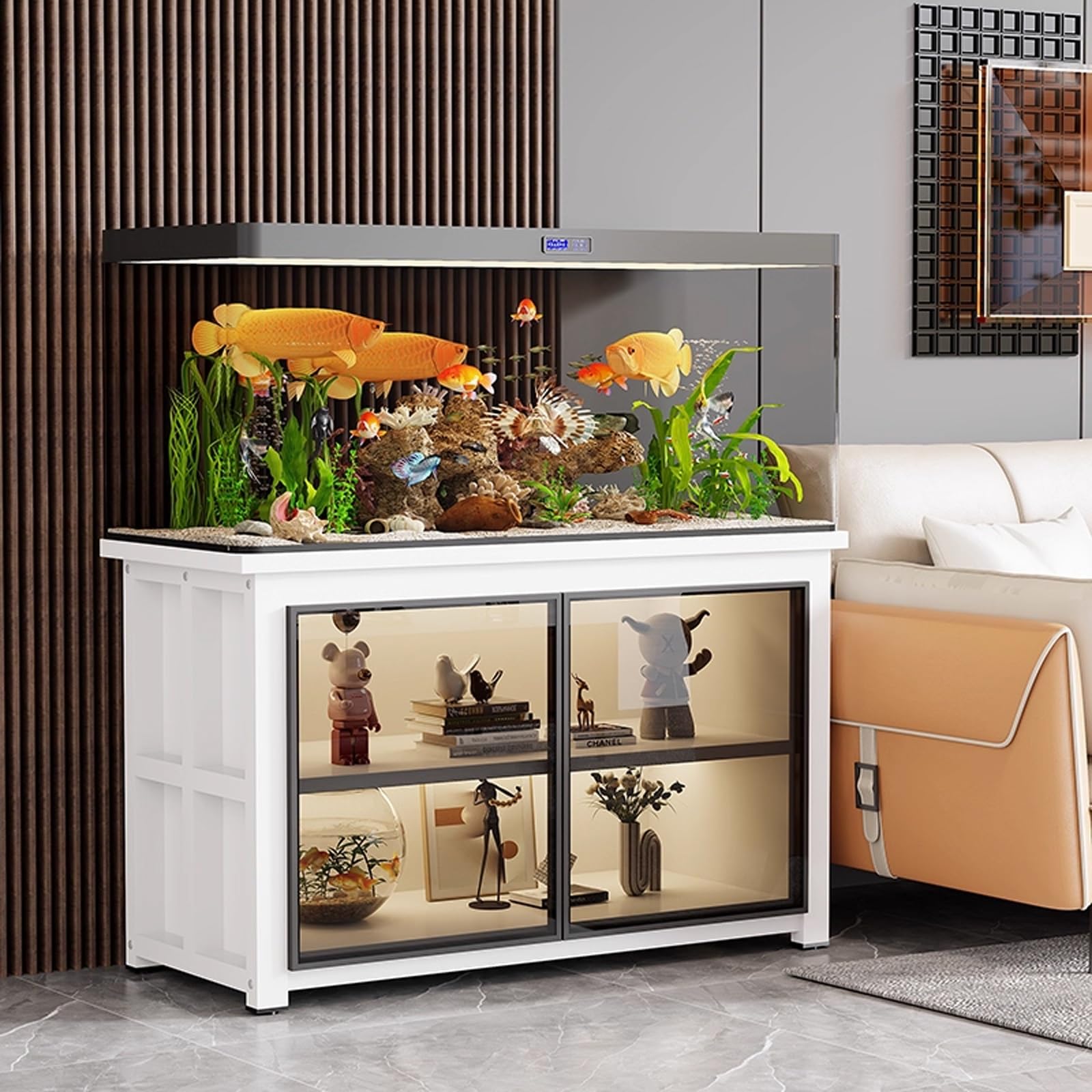 Multi-Functional Aquarium Stand, Multi-Tier Storage Fish Tank Stand, Spacious Storage, Sturdy and Durable, Ideal for Living Room Aquarium and Home Storage(Style C,90x40cm/35.4x15.8in)