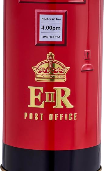 New English Teas British Red Post Box Tea Tin – Collectible Iconic UK Pillar Box Caddy with 14 English Afternoon Tea Bags – Great Britain Souvenir & Gift, 28g - 13.5cm