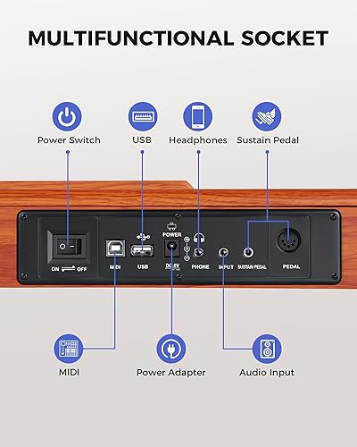 Miniatura 5 de Fesley Piano de teclado de 88 teclas con teclas semi-pesadas, teclado digital de tamaño completo para principiantes, teclado de piano de 88 teclas