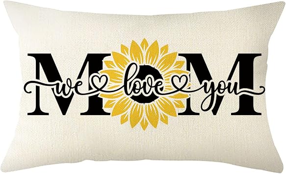 Ogiselestyle We Love You Mom Happy Mothers Day Throw Pillow Cover, 12 x 20 Inch Gift for Mum Sunflower Cushion Case Decoration for Sofa Couch
