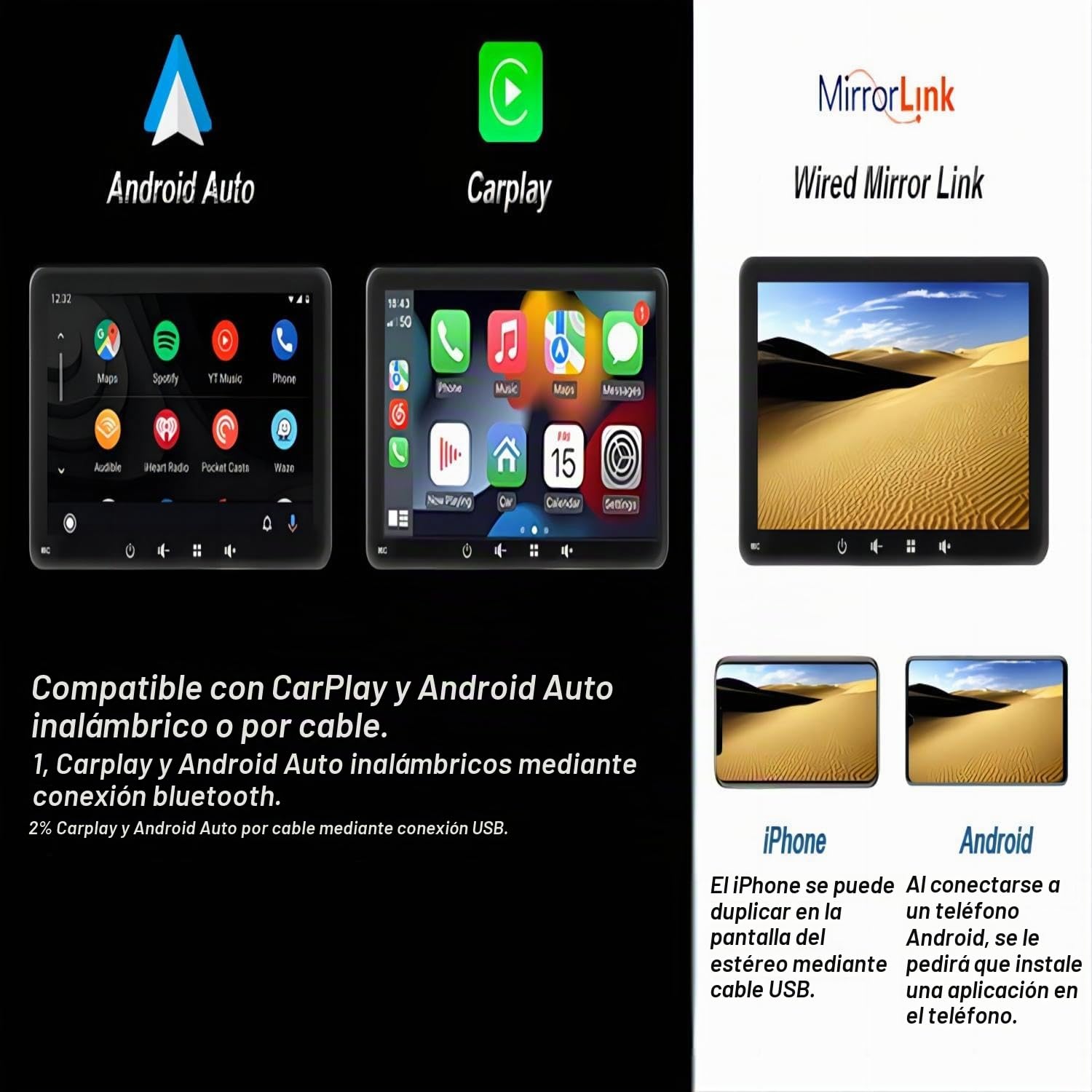 Equipo de Sonido portátil para Coche de 7 Pulgadas, versión Mejorada de 2024, Compatible con CarPlay y Android Auto inalámbricos, AirPlay, Sonido estéreo, Control por Voz, conexión WiFi, Bluetooth