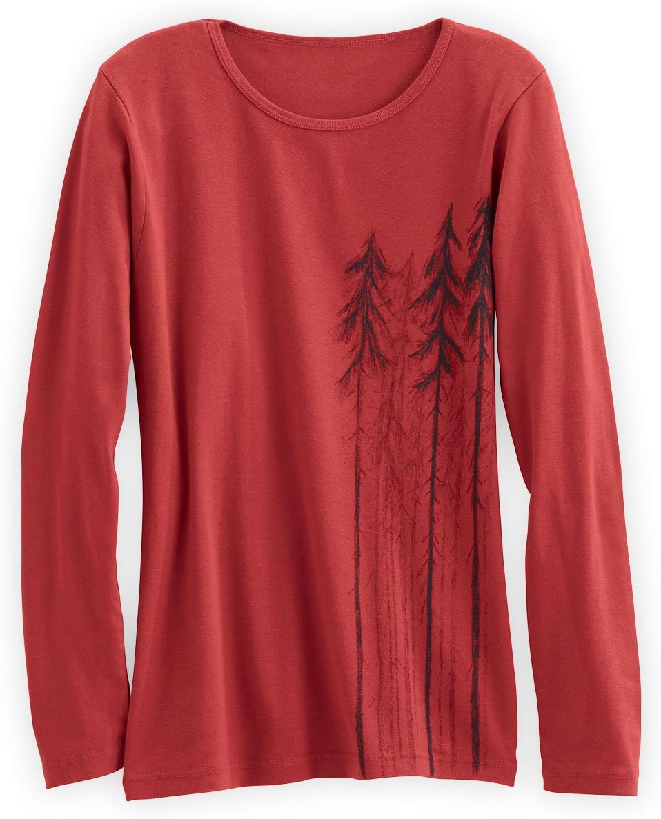 Green 3 Long Sleeve Trees Organic Made in USA T-shirt (L, Red)