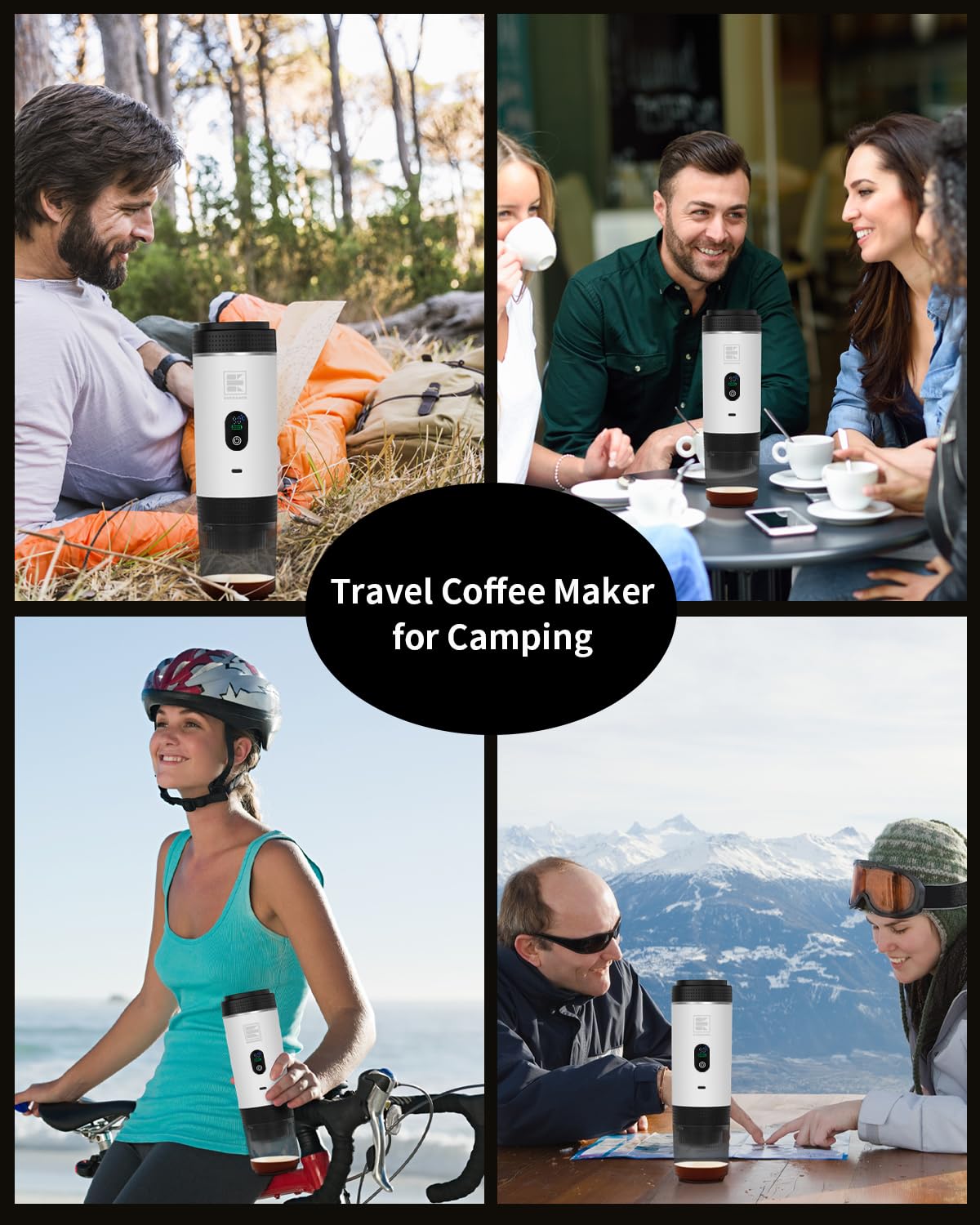 Tragbare elektrische Espressomaschine, Reisekaffeemaschine, kompatibel mit gemahlenem Kaffee und NS-Kapseln (Weiß mit LCD-Display)