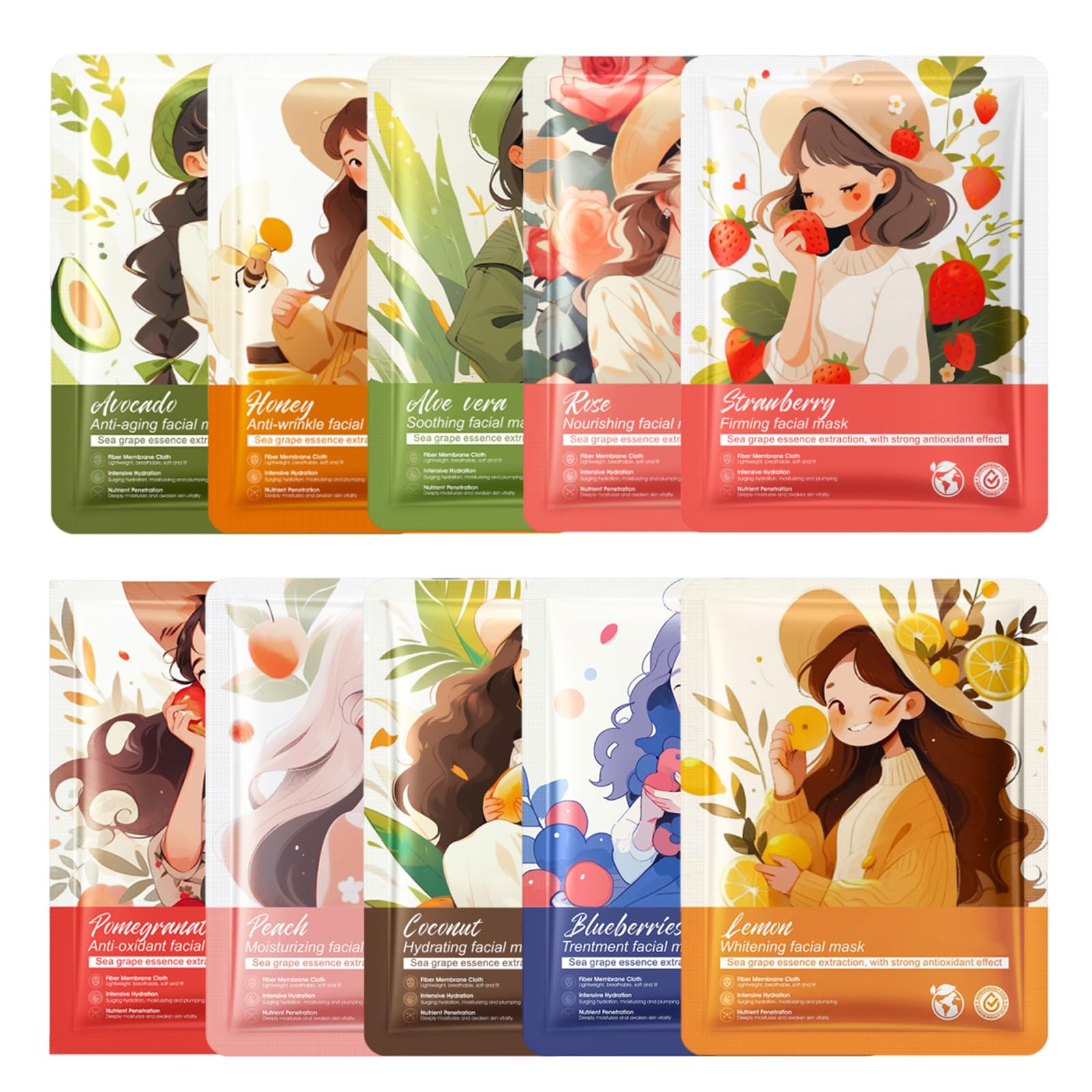 10 PCS Kids Face Masks for Girls Face Masks for Kids Fruit Face Masks Kids, Soothing Girls Face Masks, Hydrating Sheet