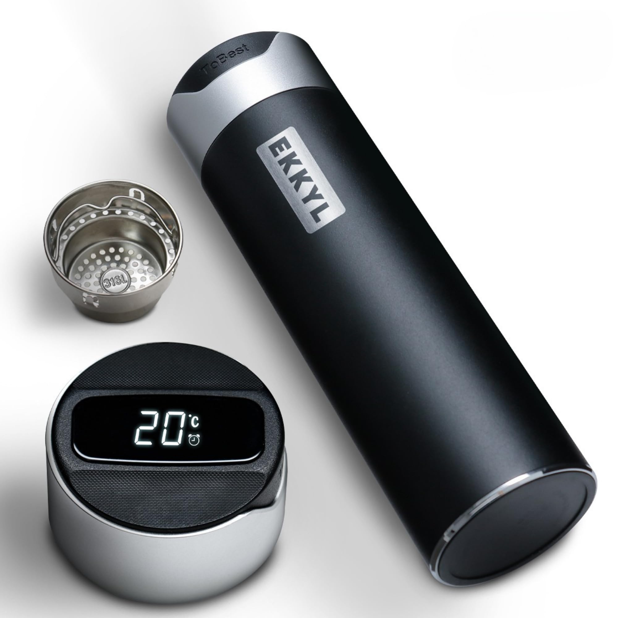 Smart Watter Bottle Medical Grade Stainless Steel Sus 316L - Double Walled & Vacuum Insulated - Leak Proof & BPA free - Ideal for Hot Drinks, Soup, Coffee, Hot Chocolate, Tea. (Black)