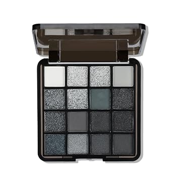 Smokey Matte Glitter Eyeshadow Palette, 16 Colors Goth Single Shimmer Cream Eye Shadow, Lightweight Smooth High Pigmented Gothic Makeup, Grey Dark Black Multichrome Goth Make Up for Halloween