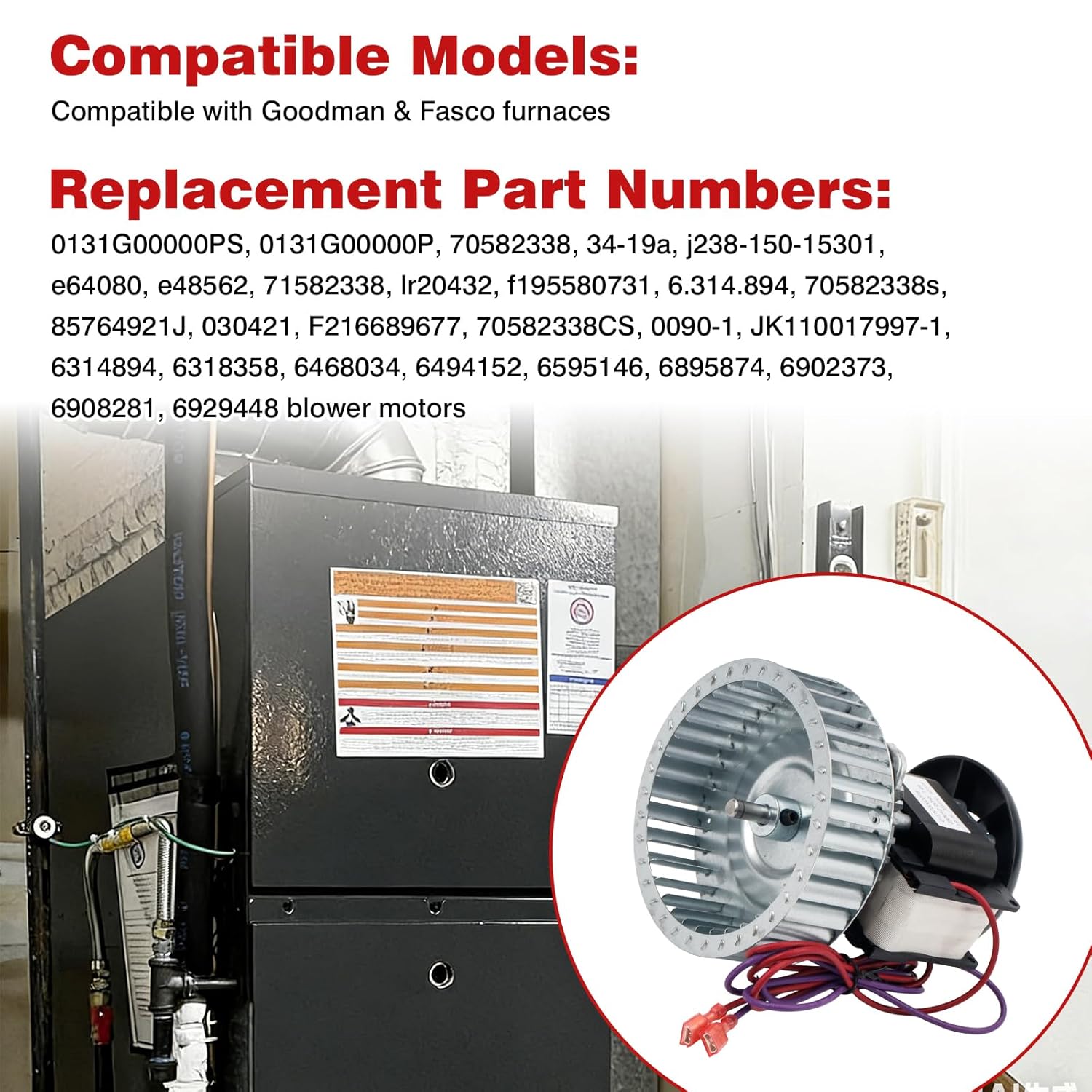 0131G00000P,0131G00000PS Draft Inducer Blower Motor Compatible with Goodman, Fasco 70582338, 71582338,J238-150-15301 Replacemen 0131G00000Pt A078 Exhaust Vent Venter Motor