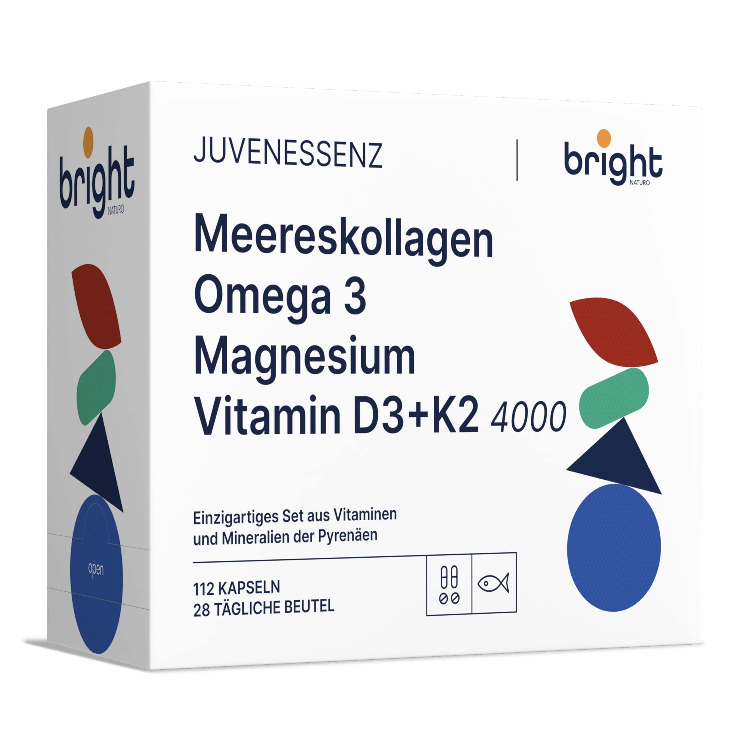 Omega 3 TG, Magnesium, Vitamin D3 und K2, Meereskollagen mit Hyaluronsäure – SmartAbsorb™ | für Immunität, Energie und Knochengesundheit | 28 Tagesbeutel