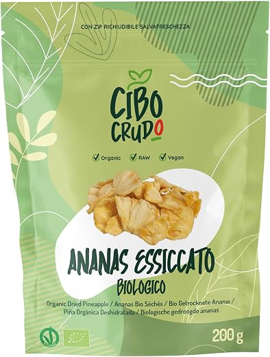 Ananas Disidratato Biologico e Crudo - 250g. Ananas Essiccato Senza Zucchero e Zolfo a Fette. Anelli di Ananas. Da Aggiungere a Cereali Yogurt e Insalate.