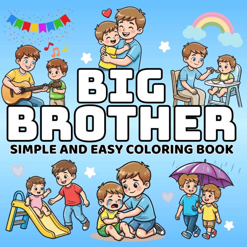 Big Brother Simple and Easy Coloring Book: A Fun Coloring Book for Boys Becoming an Older Brother and Welcoming a New Baby, Featuring Vehicles and Animals