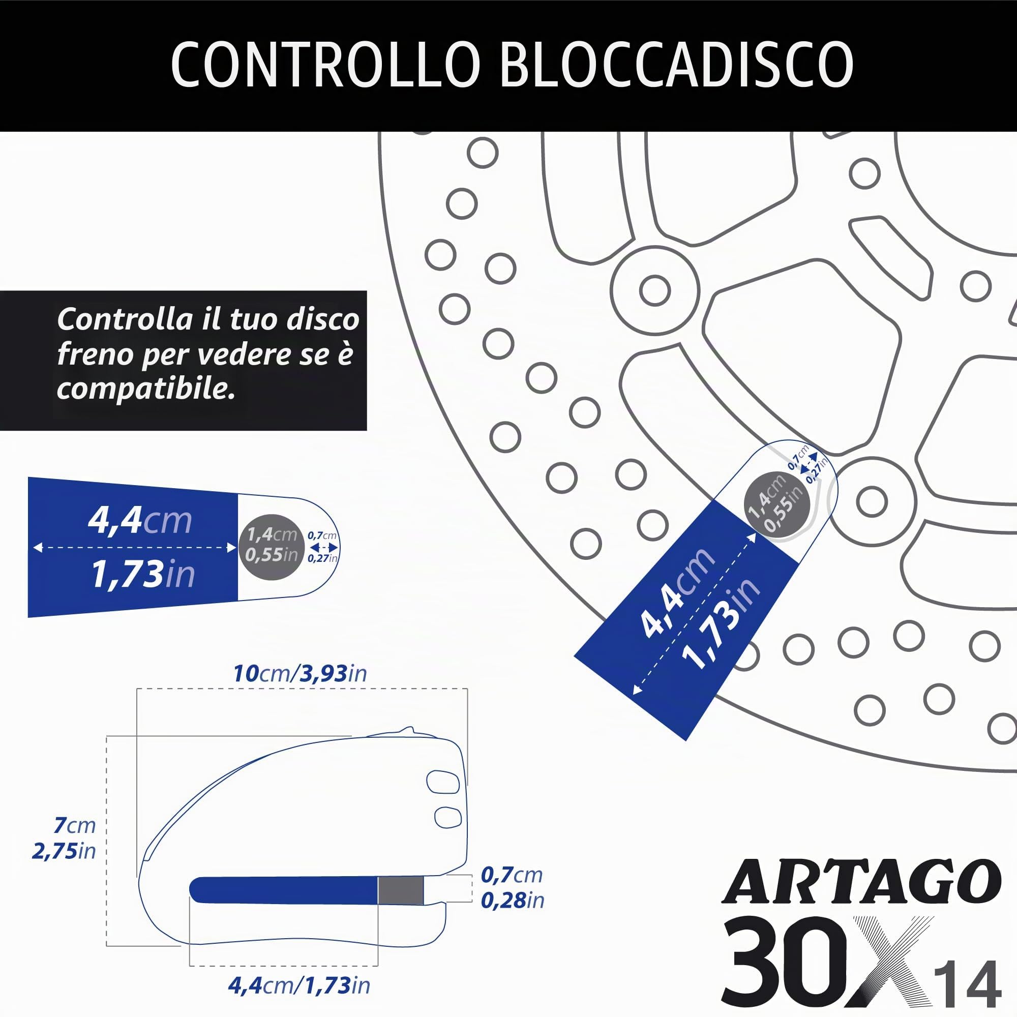 Artago 30X2 Pack Antifurto Bloccadisco con Allarme 120db Alta Sicurezza + Supporto per Yamaha MT-07 e Tracer 700, Omologato SRA e Sold Secure Gold