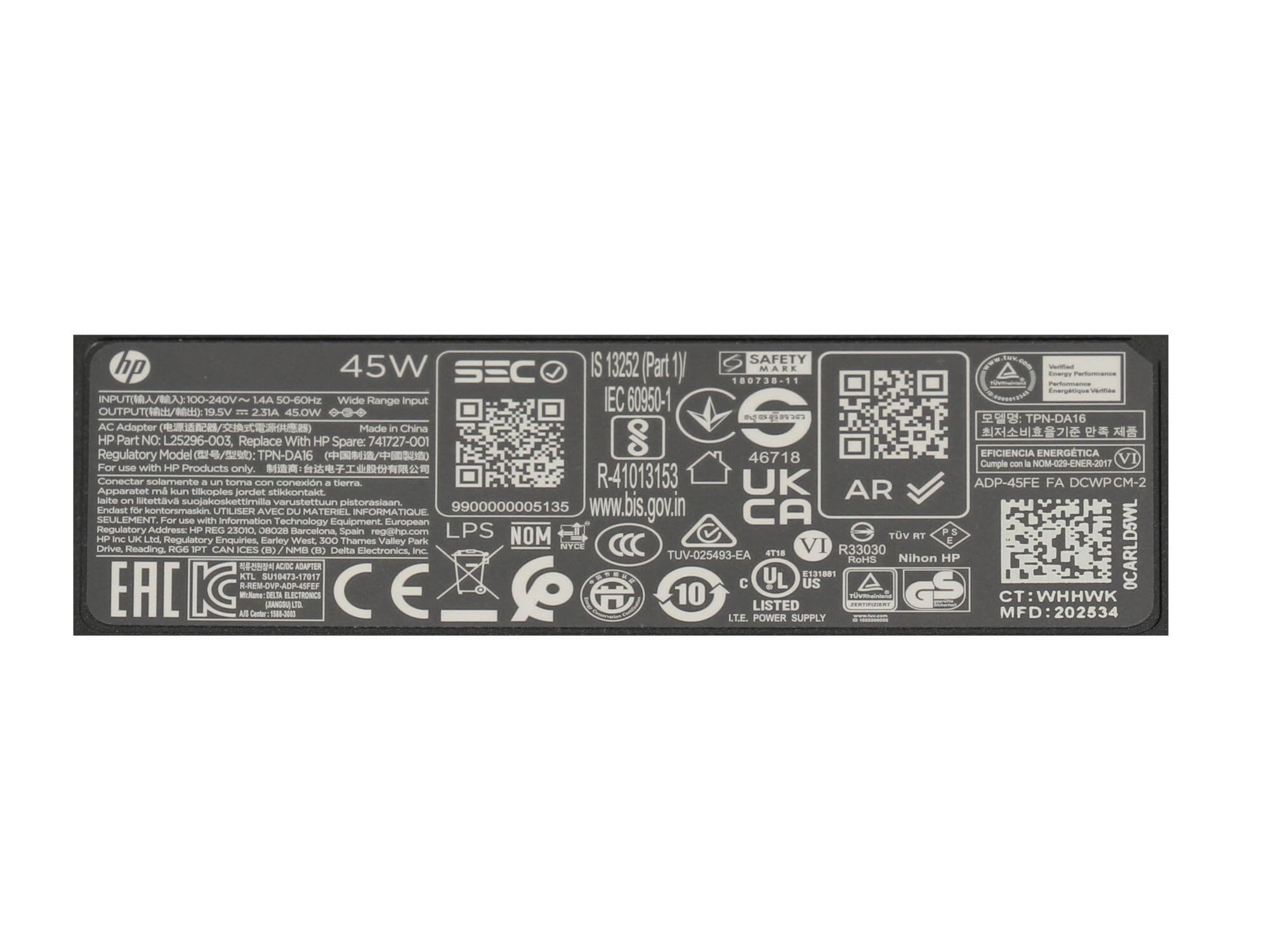 HP ProBook 650 G4 originale alimentatore 45 watt forma normale